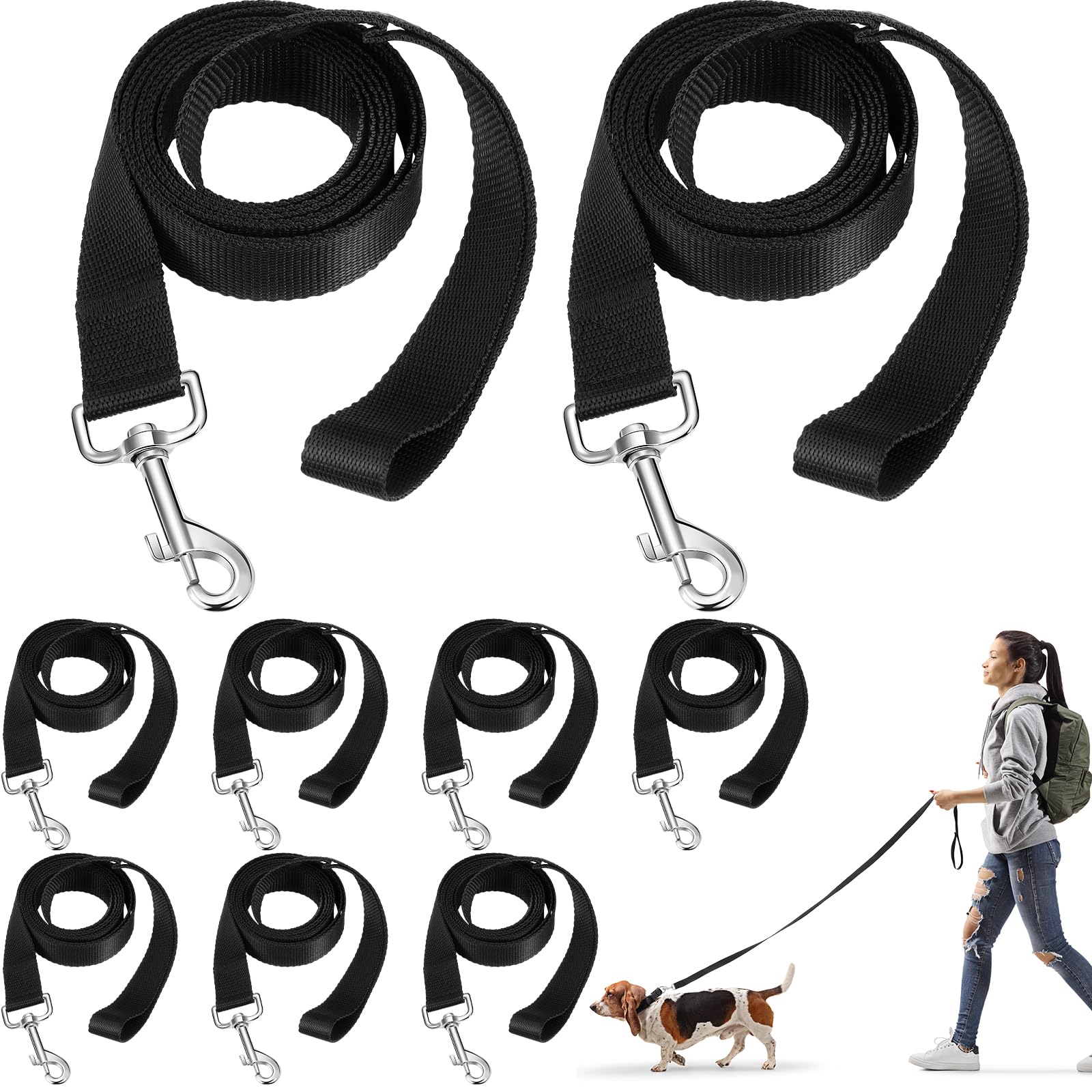 Sanwuta 9 Pack Nylon Dog Training Leash Bulk 6 ft Dog Leash for Small and Medium Puppy Traction Rope for Training, Play, Camping, or Backyard(Black)