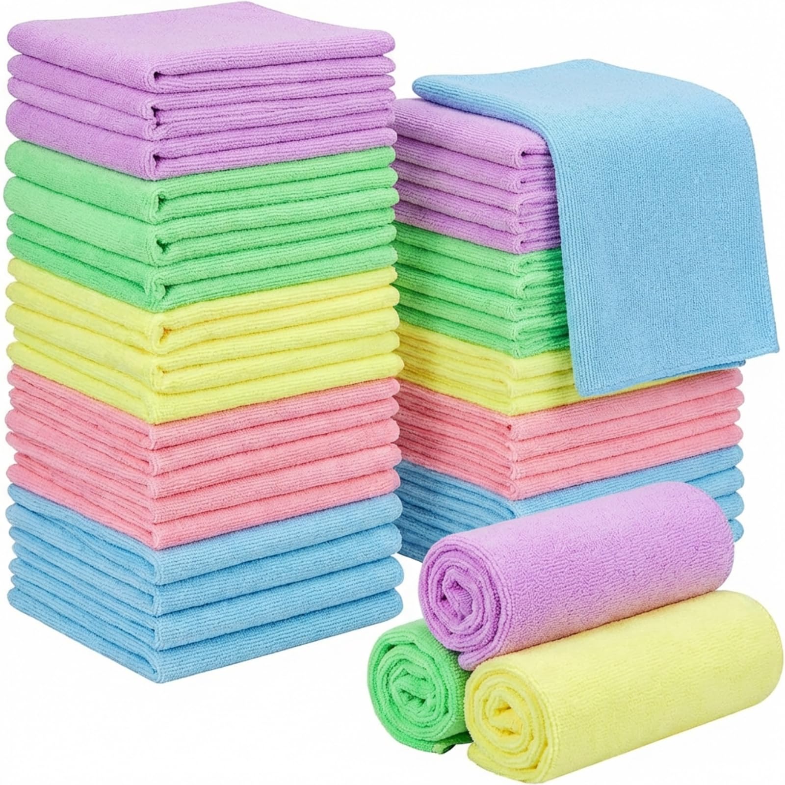 Hestya 50 Pcs Microfiber Face Cloths Fast Drying Face Wash Cloth Reusable Facial Cleansing Cloths for Adult Spa Sport Beauty (Light Color,25 x 25 cm)