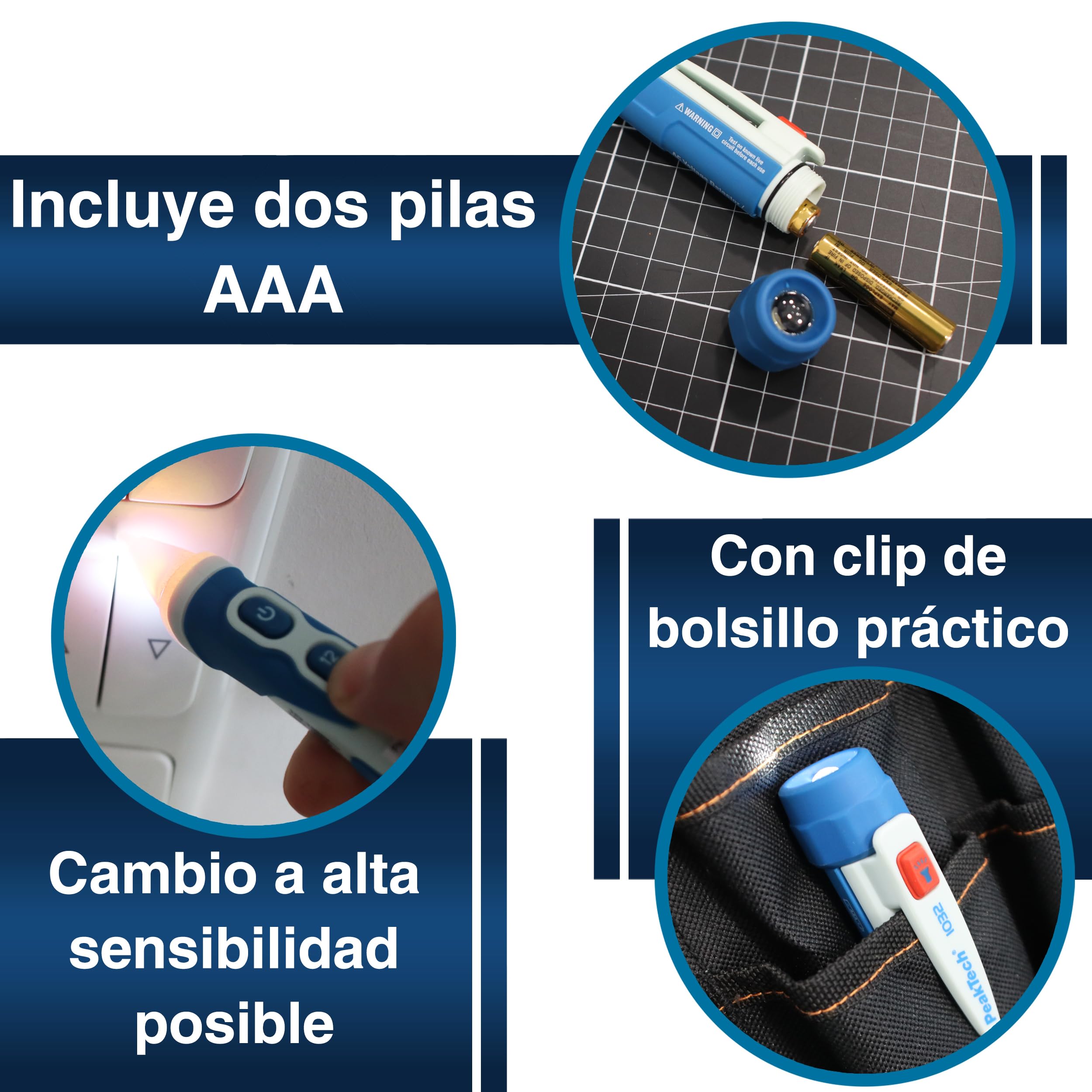 PeakTech, 1032 Comprobador de tensión CA sin contacto [+LED lámpara de señalización y vibración] 12-1000 V CA rango de funcionamiento, detector de línea, localizador de línea, comprobador de fase