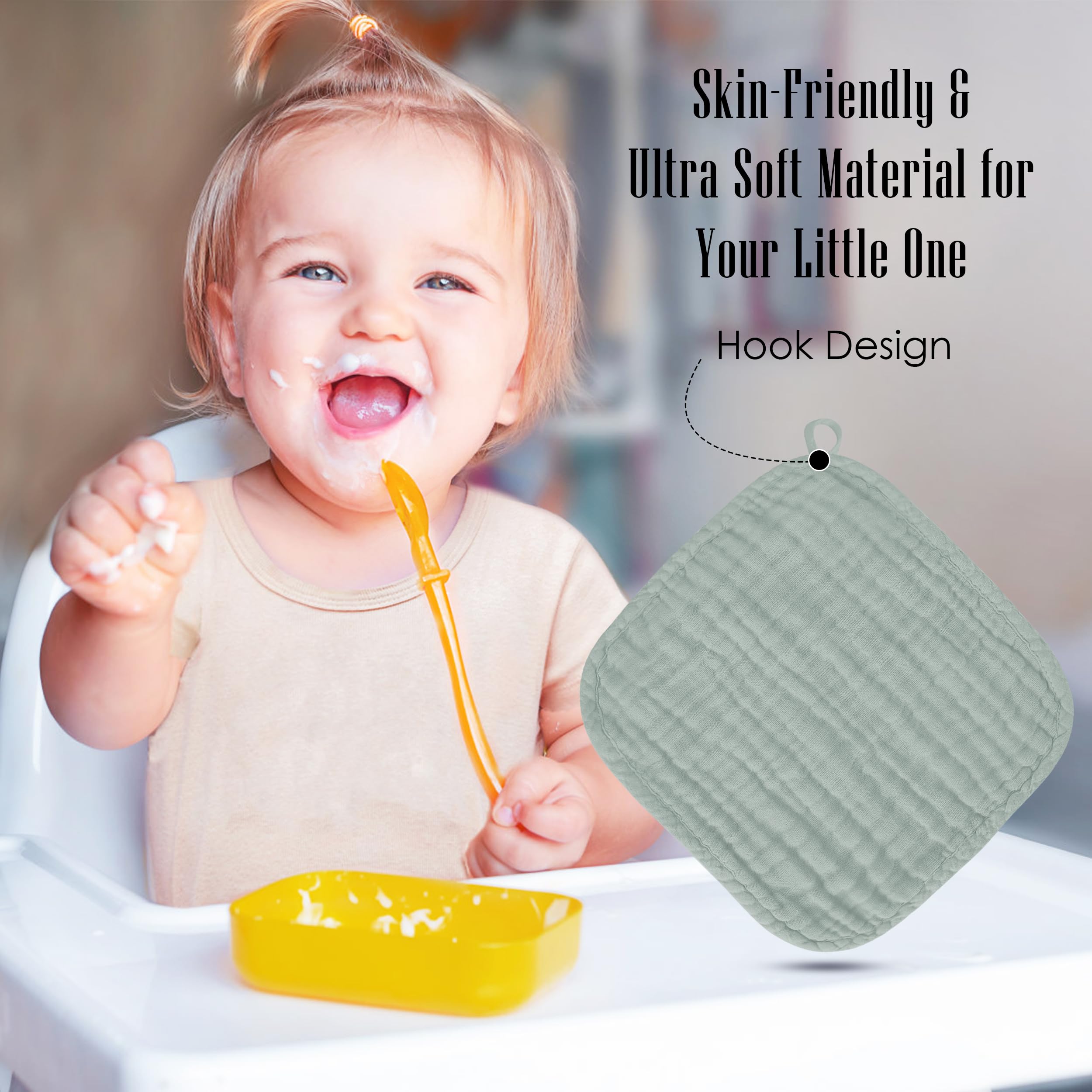 Lot de 12 débarbouillettes pour bébé 100 % mousseline de coton douces et lingettes absorbantes pour nouveau-nés, enfants, filles et garçons, 30,5 x 30,5 cm, vert