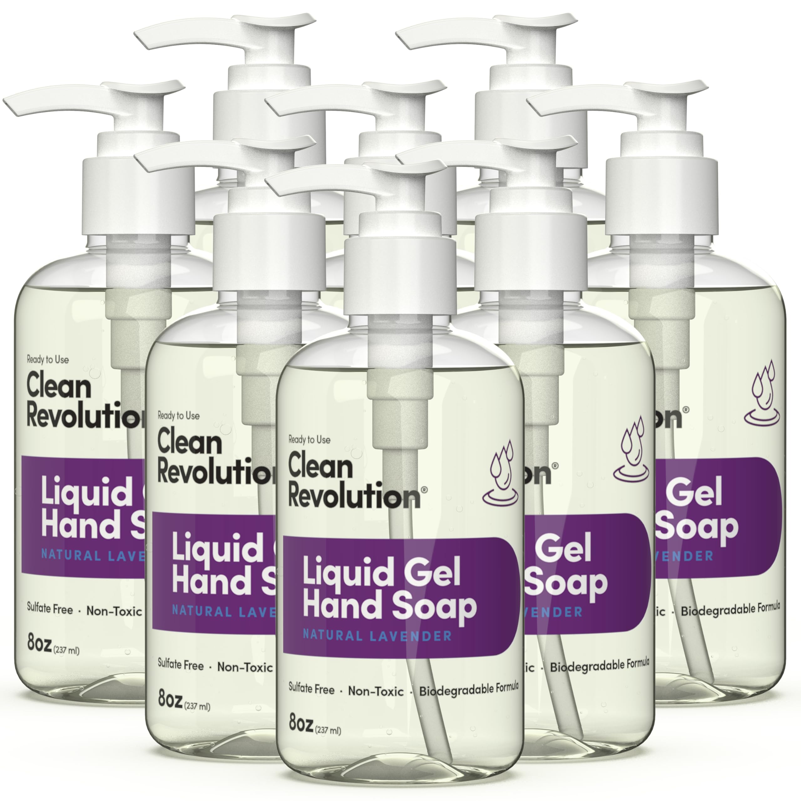 Clean Revolution Liquid Gel Hand Soap, Natural Lavender, 8 Fl Oz, Pack of 8