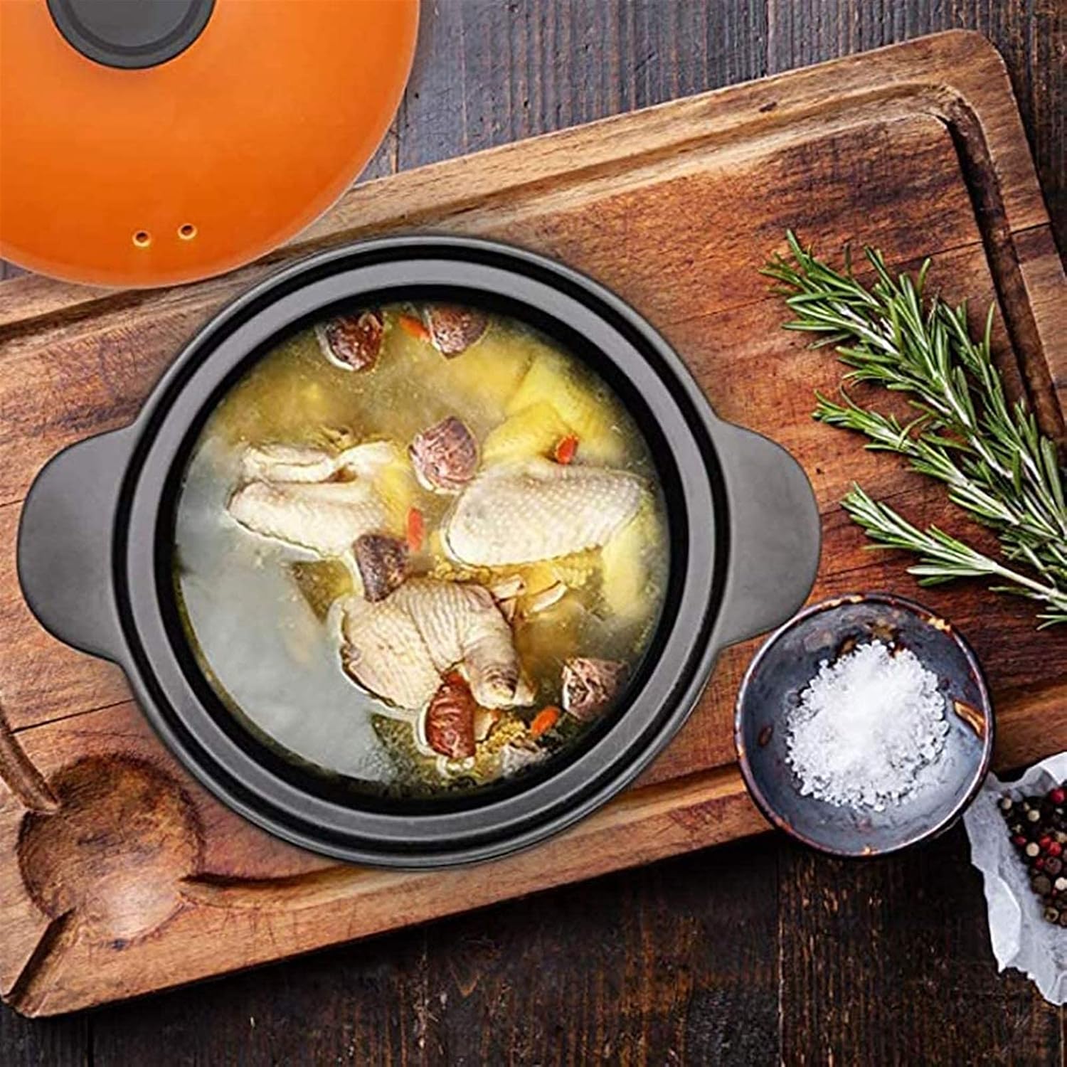 n.g. Daily Equipment Ceramic Soup Tureen with Double Handle Terrine Round Open Fire Baking Dish Clay Clay Heat Resistant with Pink Lid 5 Litre (Color : Orange Size: 1.6 Litres)