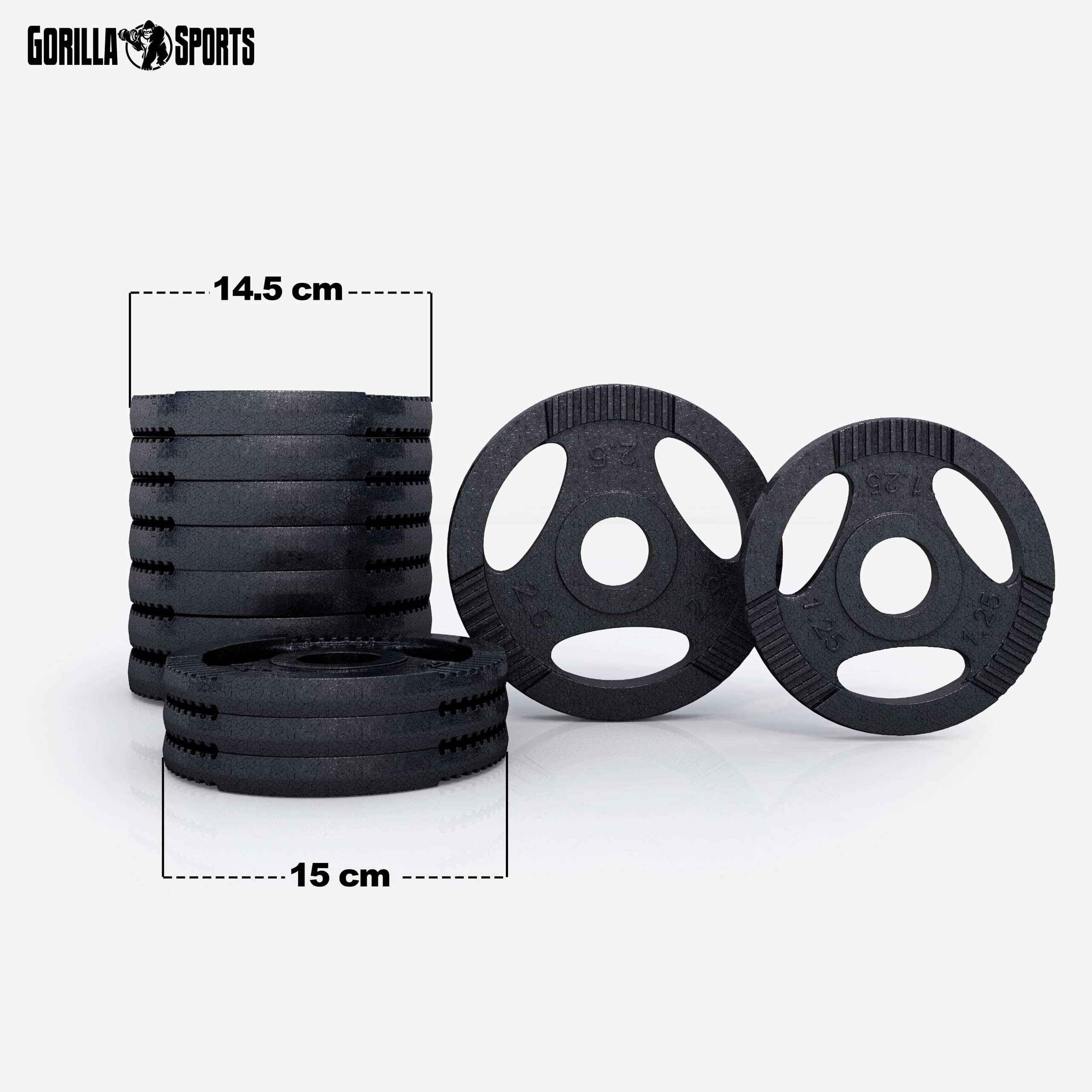 GORILLA SPORTS® Kurzhanteln 30 kg, 2er Set, 12 Gusseisen-Hantelscheiben | Mit 2 Kurzhantelstangen, 4 Sternverschlüssen und gerändeltem, rutschfestem Griff; 30 mm, Hantelset, Kurzhantelset