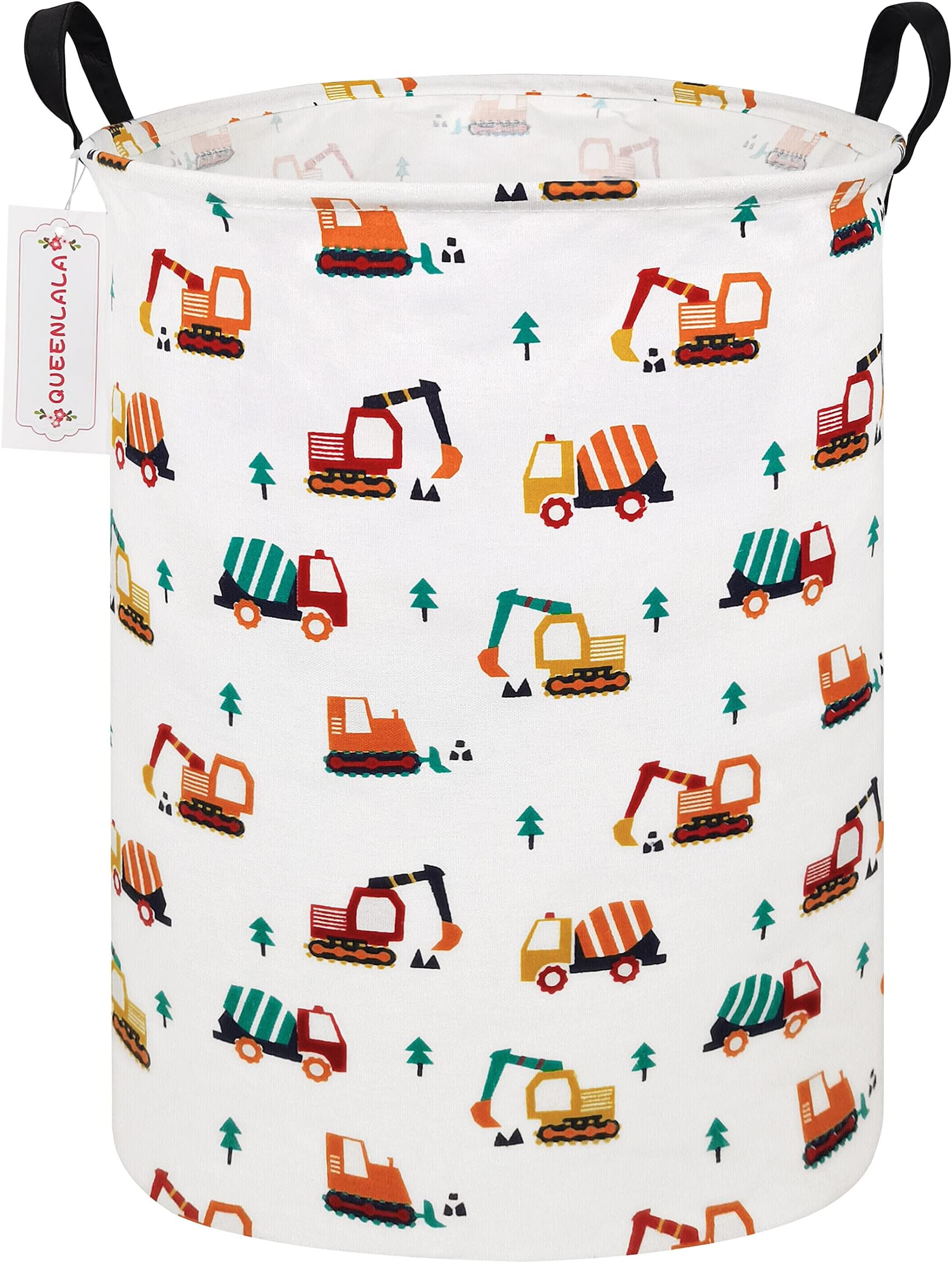 QUEENLALA Large Storage Basket,Laundry Hamper/Bathroom/Home Decor/Collapsible Round Storage Bin,Boys and Girls Hamper/Boxes/Clothing(Round-Excavator)