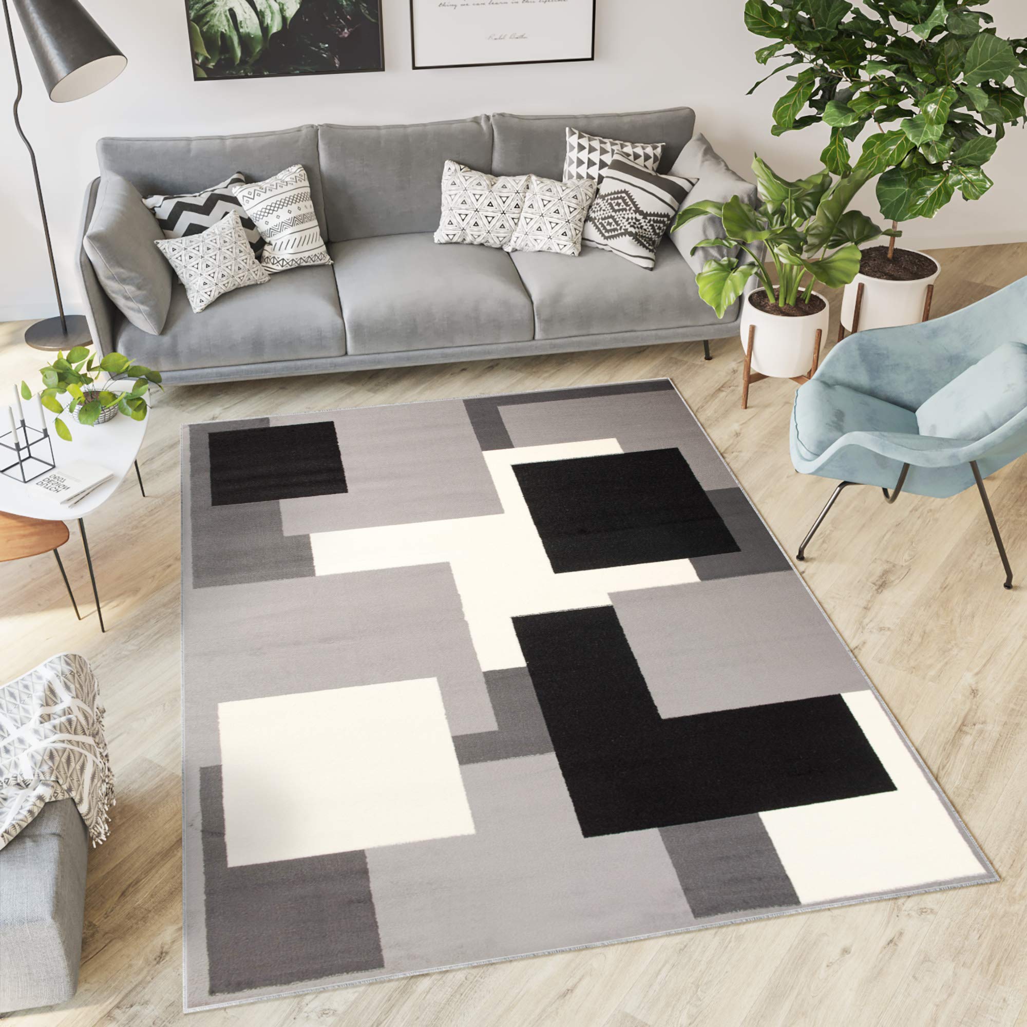 TAPISO Dream Alfombra de Salón Dormitorio Habitación Infantil Oficina Sala de Estar Diseño Moderno Gris Crema Negro Alfombra de Pelo Corto Alfombra Suave 80 x 150 cm