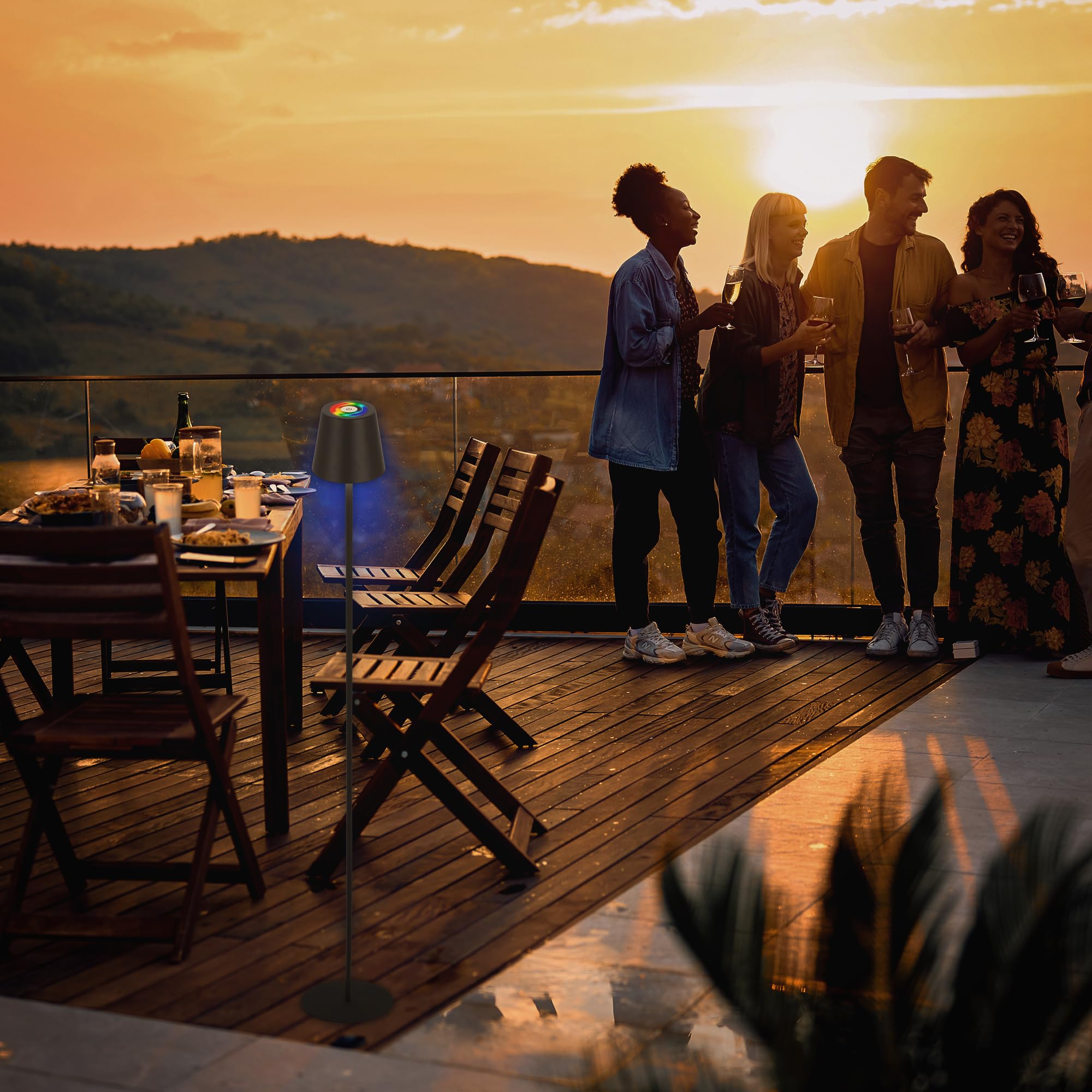 BRILONER - Lampada da terra LED RGBW senza fili con touch, dimmerabile all'infinito, batteria ricaricabile e sorgente luminosa intercambiabile, altezza 133 cm, nero