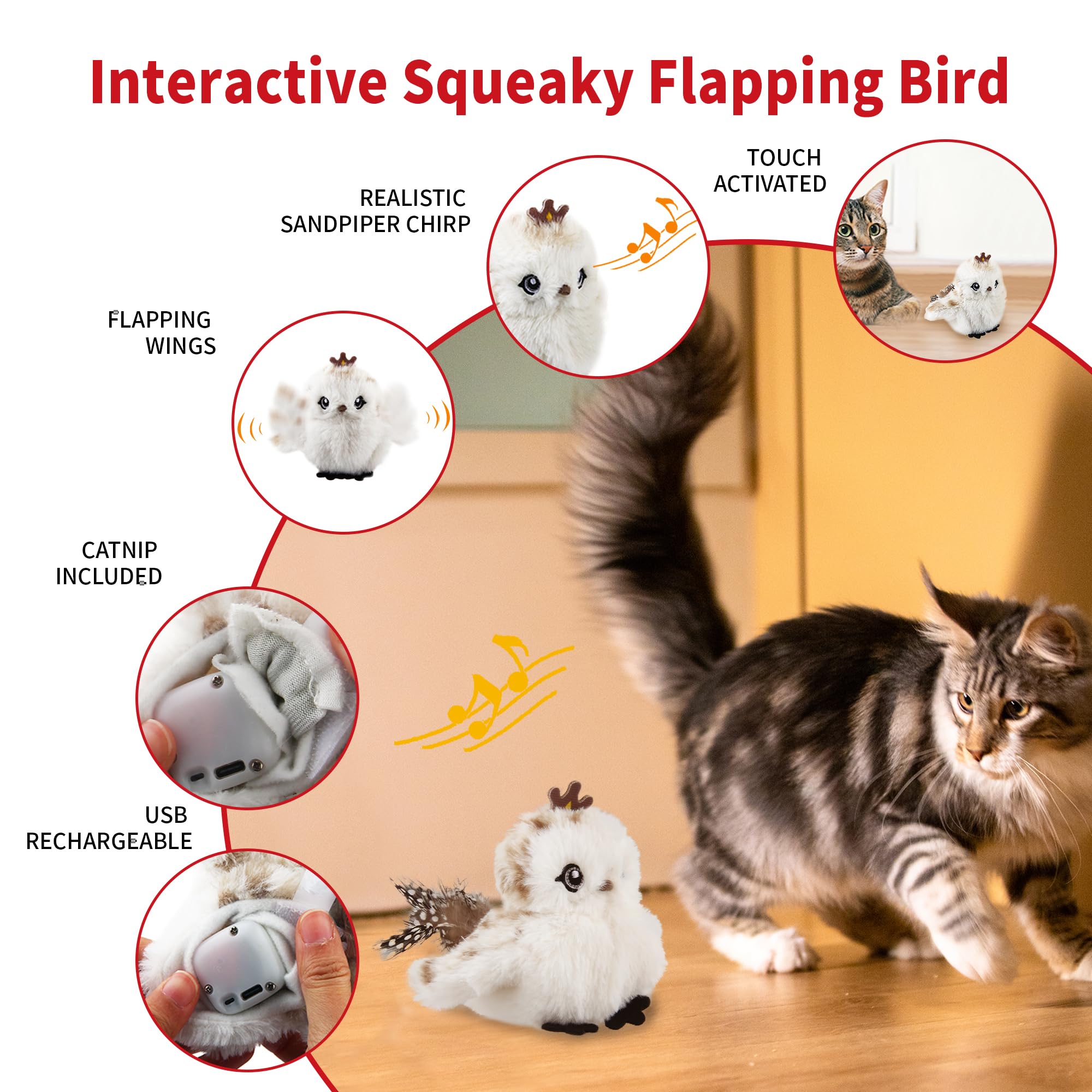 GiGwi Flapping Bird Cat Toys for Indoor Cats Interactive Chirping Cat Toys Self Play - Image 2