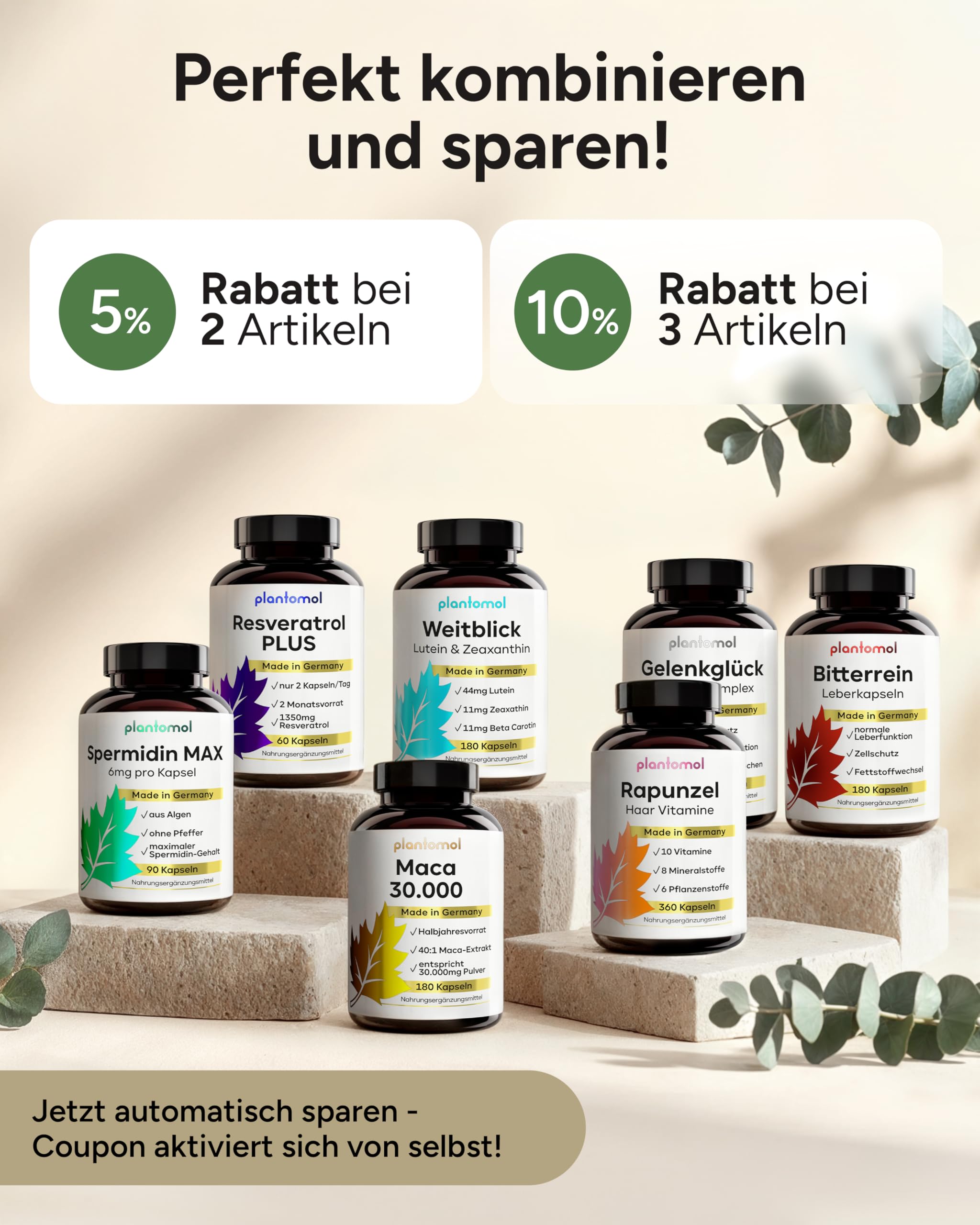 120 Spermidin Kapseln hochdosiert - Spermidin 6mg & 800mg Trans Resveratrol hochdosiert - einzigartige Kombination - 2 Monatsvorrat