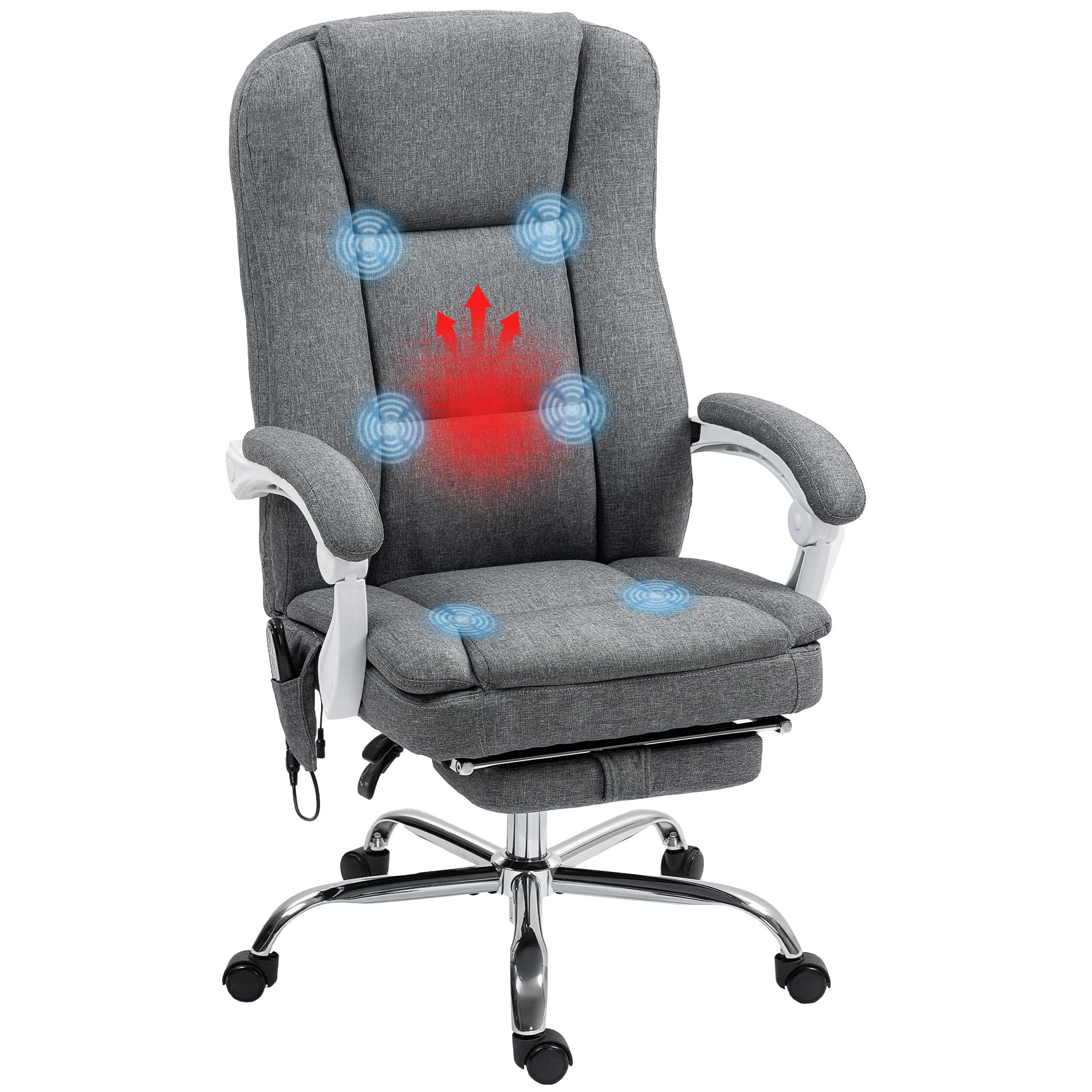 HOMCOM Fauteuil de Bureau massant et Chauffant, Hauteur réglable, Gris