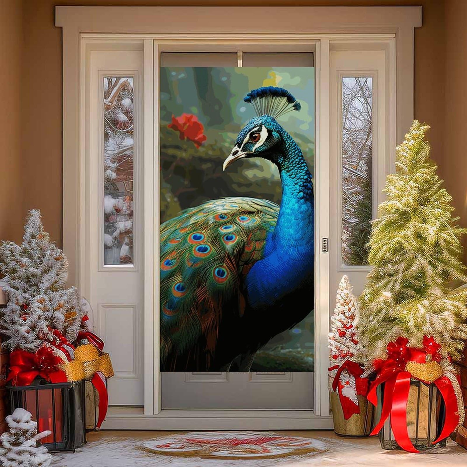 NONHAI Colorful Peacock Door Cover Decoration Welcome Door Banner Porch Sign Photo Background DoorCurtains for Doorway Privacy Window Curtain Porch Cover Indoor Outdoor Decor 70.9x35.4in
