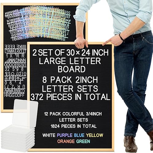 Juego de 2 tableros de letras grandes de 24 x 30 pulgadas, tablero de letras intercambiables de fieltro con letras y cajas, tablero de menú grande