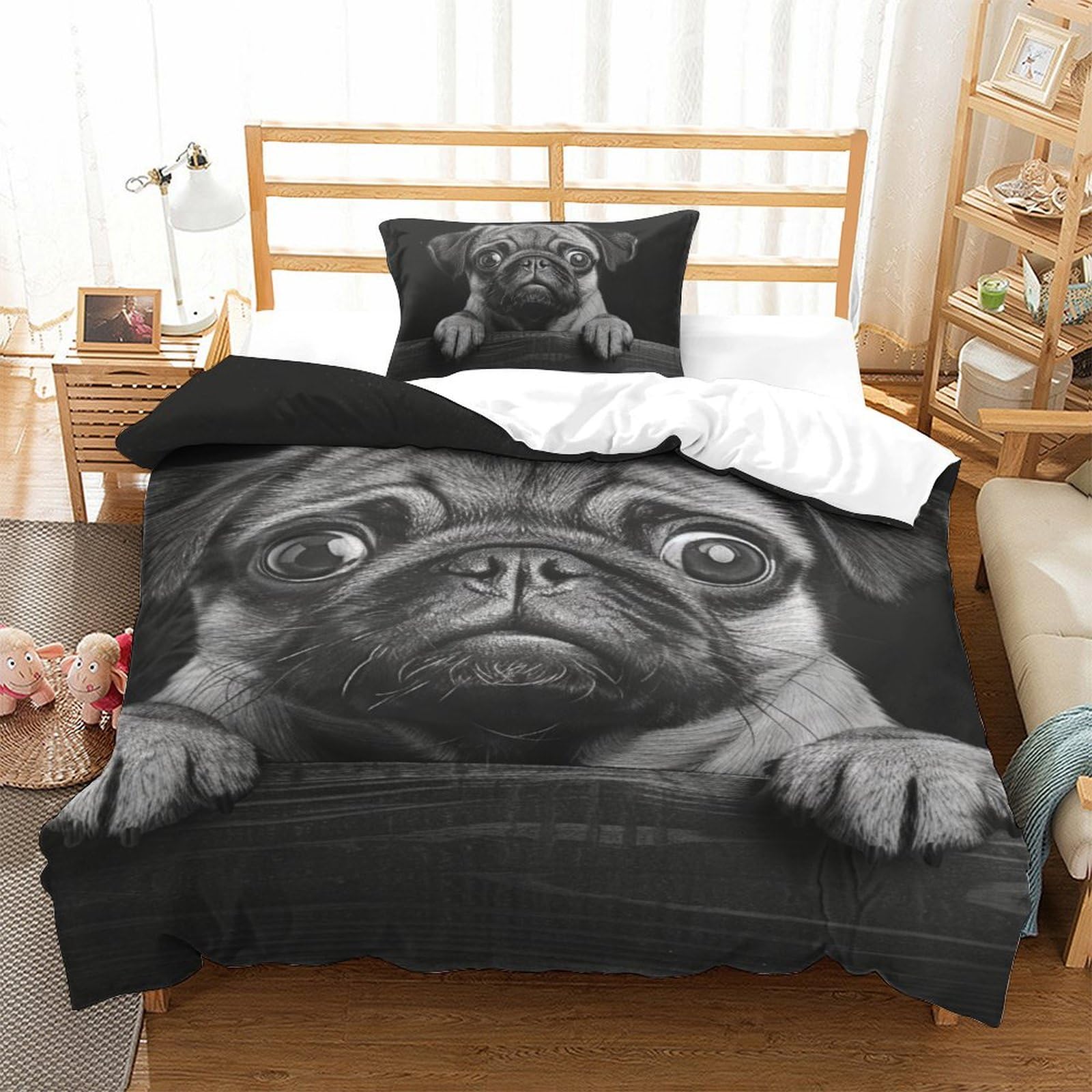 Housse de couette 135x200 cm bouledogue français microfibre 3D