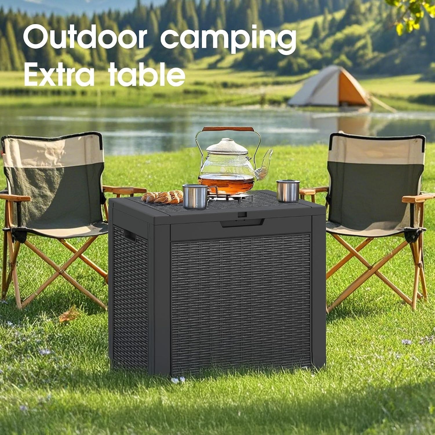 Baulera Exterior Impermeable 130L para Almacenaje Terraza, Ratán Negro