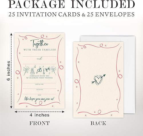 Miniatura 2 de Invitaciones de boda - Bocetos encantadores - 25 invitaciones de boda con sobres, invitaciones de estilo de relleno de doble cara para señor y