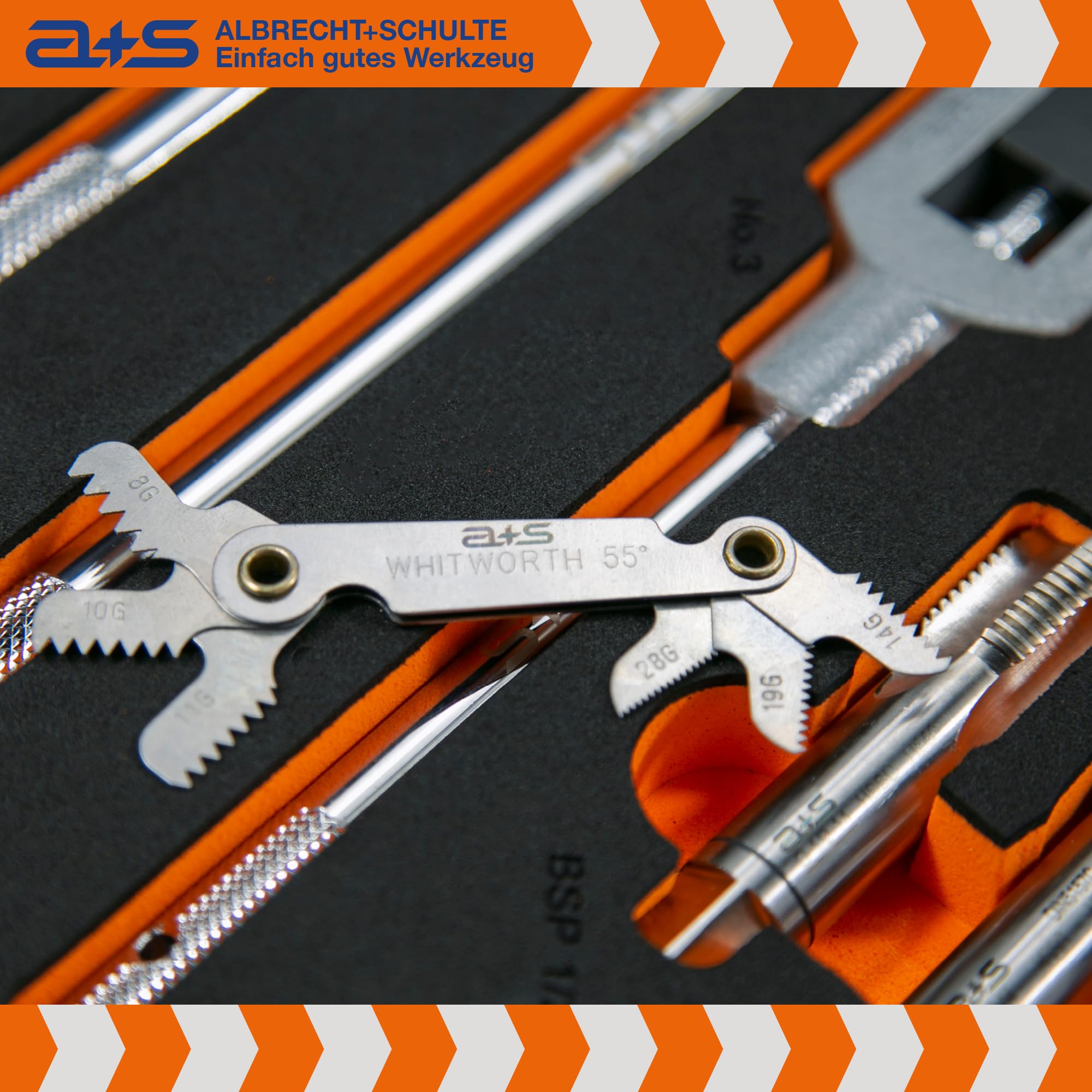 a+s HSS BSP G Rohrgewindeschneider Set | 1/8-1'', 27-tlg. | Gewindeschneider Set Zoll | Whitworth Rohrgewinde
