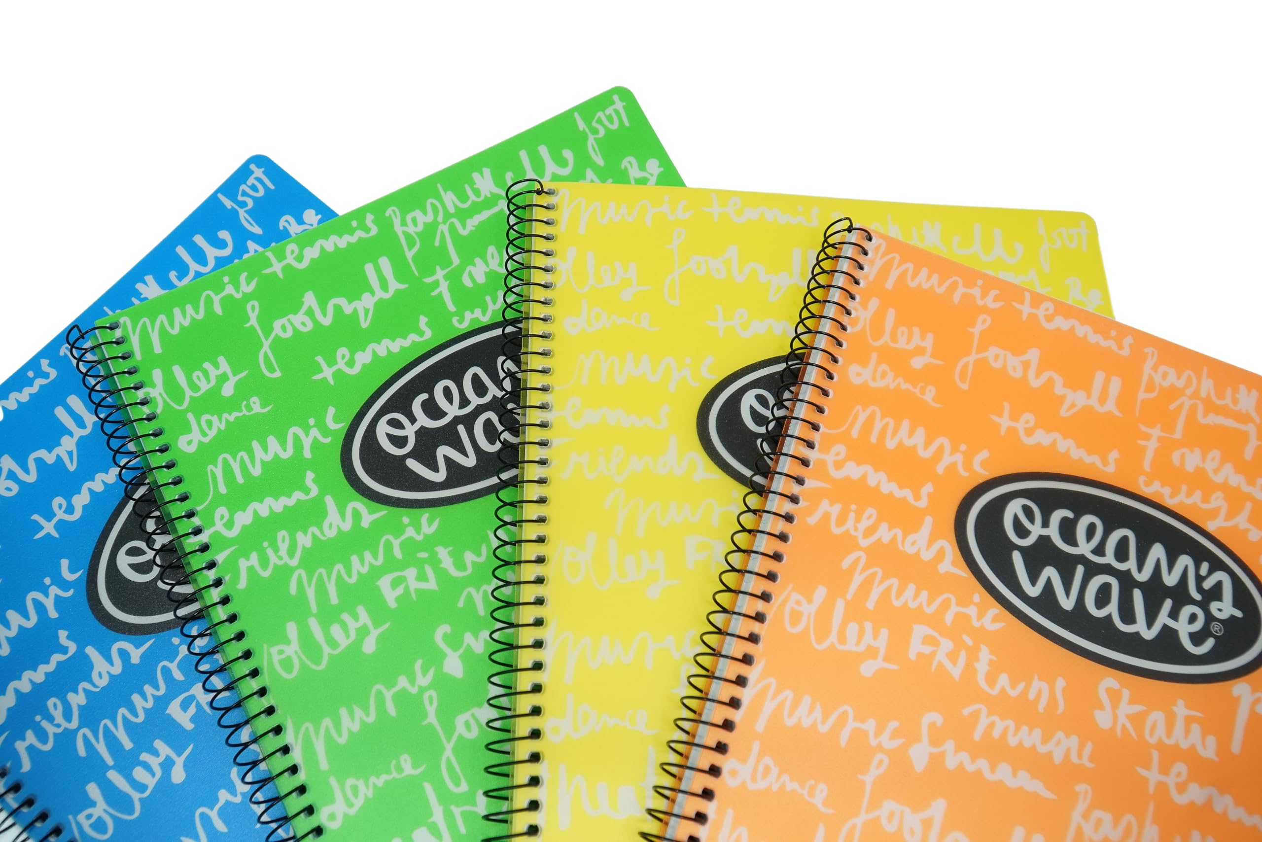 Ocean's Wave - Pack 4 Cuadernos Escolares A4 con Tapa Dura - Hojas Tamaño Folio con 80 Hojas, 90g - Cuaderno A4 con Cuadrícula 4x4, Margen y Espiral Metálica Negra - Color New Neon