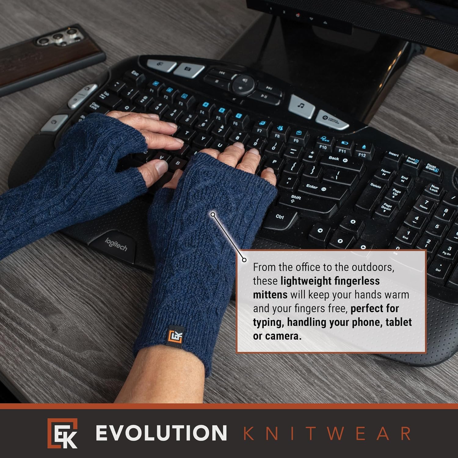 Evolution Knitwear Wool Cable Knit Fingerless Mittens - Made in the USA - Super Soft Merino Wool - Small