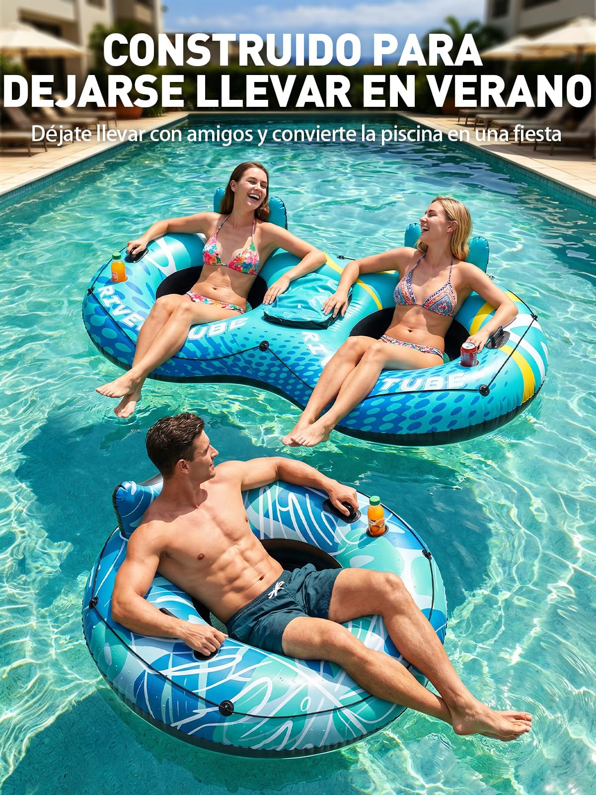 SOLAVERO Flotadores Inflables para Piscina, Inflable Flotador Adulto con 2 Asas y Portavasos, Silla Flotante, Sillon Hinchable para Fiesta Veraniega en Piscina