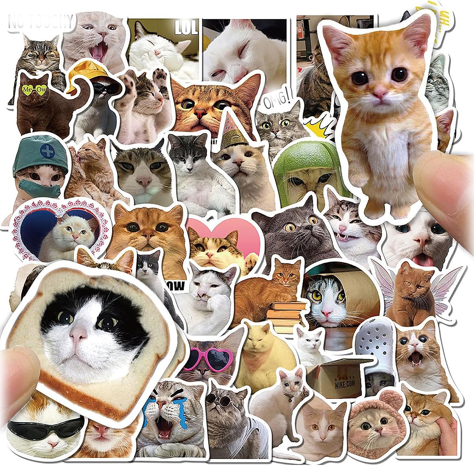 Cute Funny Cat Meme Stickers Set, Waterproof Vinyl Cute Stickers with Cats, for Water Bottle, Phone Case, Scrapbook, Laptop (50 Pcs)