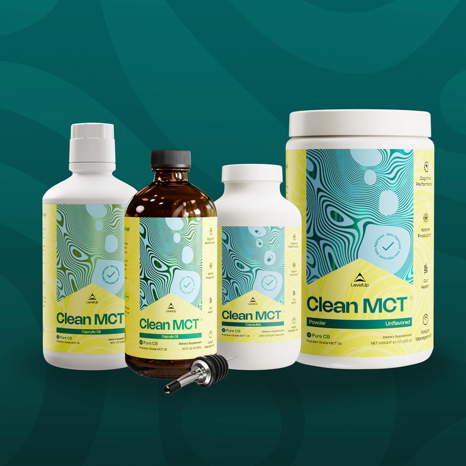 LevelUp Clean MCT Oil - 100% Caprylic C8 for Energy, Focus, Gut Health, Brain Superfuel - Keto Supplement for Ketogenic Coffee and Ketones - Non-GMO (32 oz Glass Bottle) - Image 6