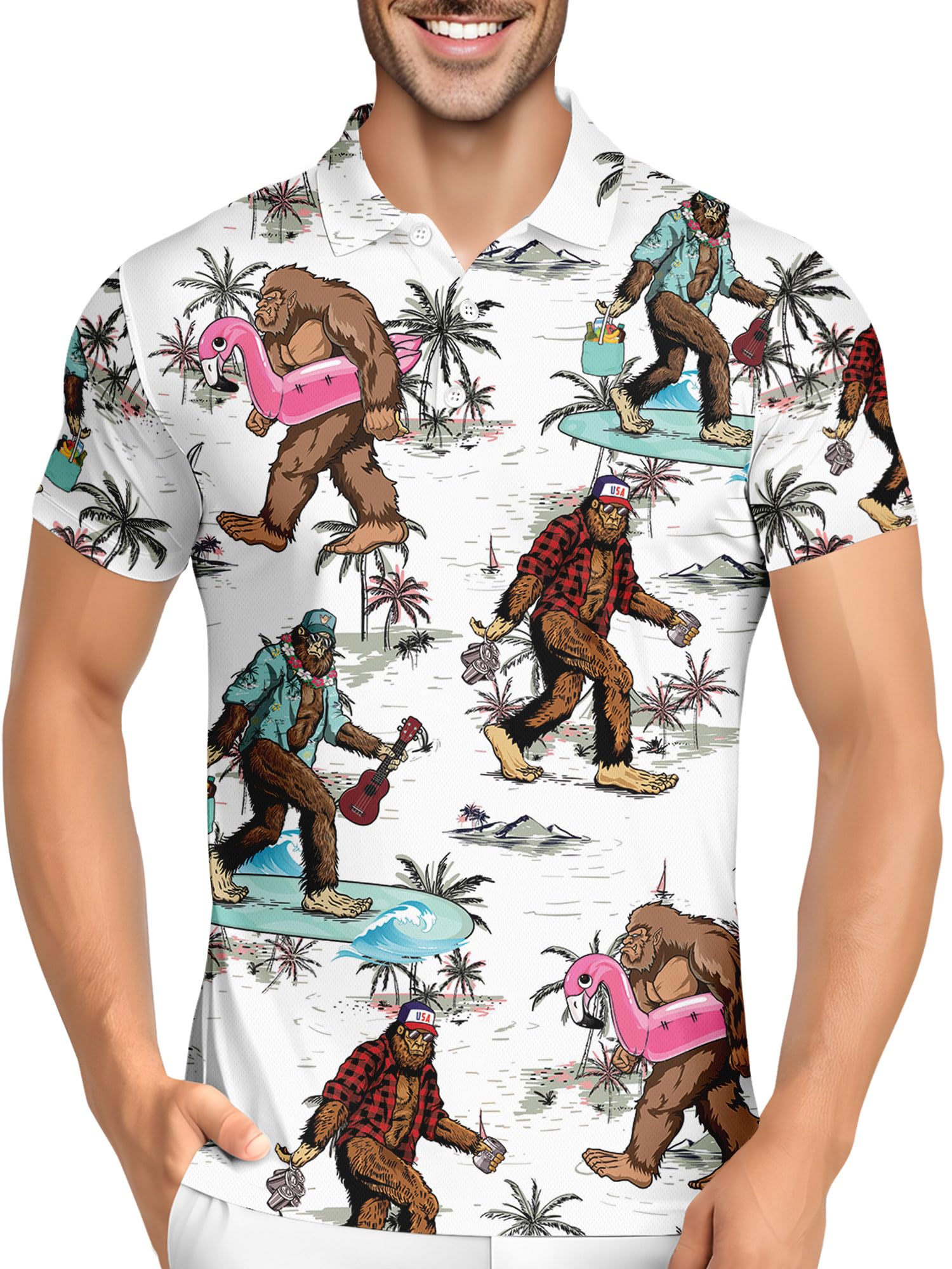 Funny Golf Shirts for Men Crazy Print Pattern Colorful Wild Novelty Performance Moisture Wicking Mens Polo Shirt