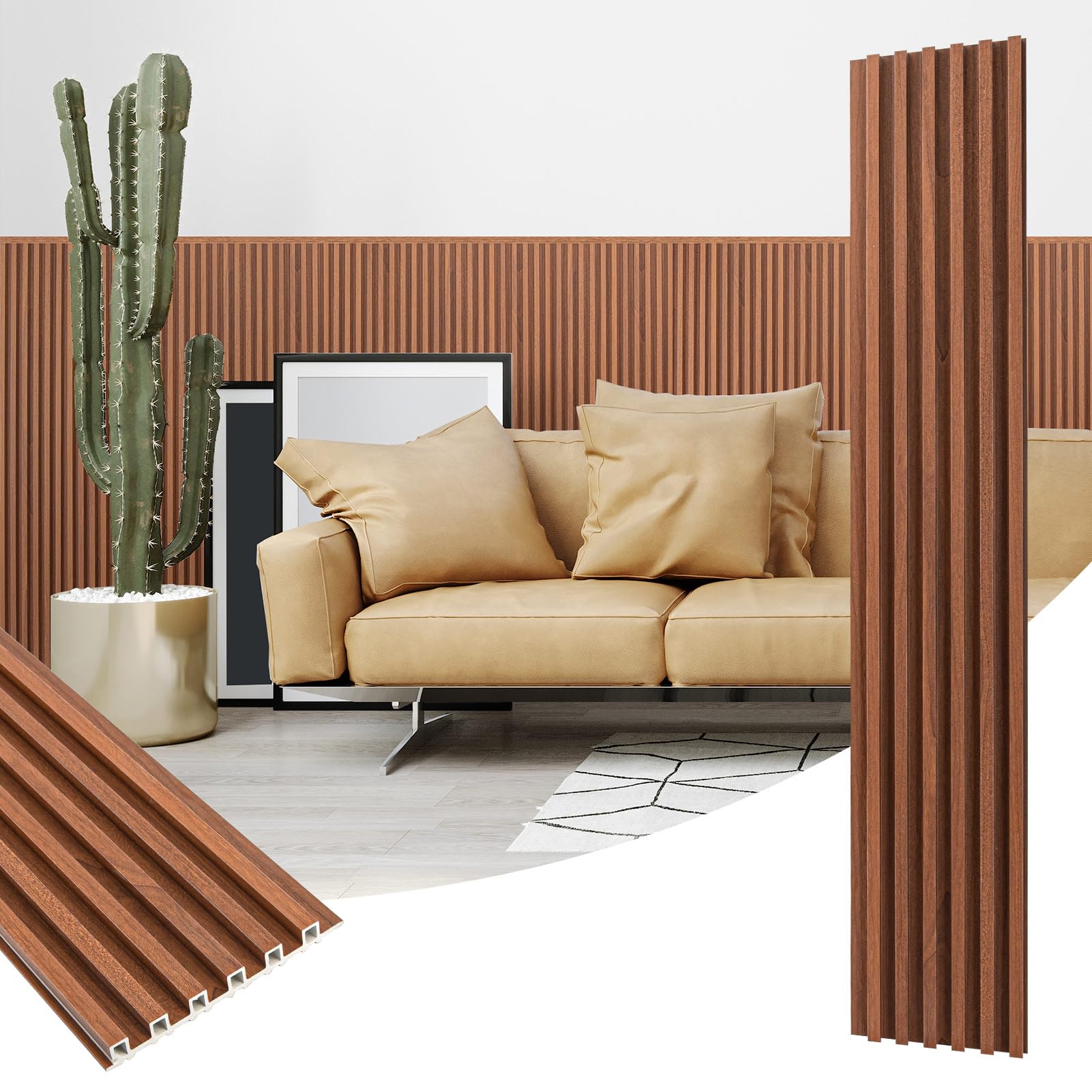 Photo 1 of Art3dwallpanels 16 Pack Wood Slat Wall Panels, Teak, 51" x 6.7"
