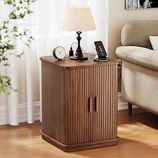 ONBRILL Square End Table with Storage & Charging Station, Fluted Accent ...