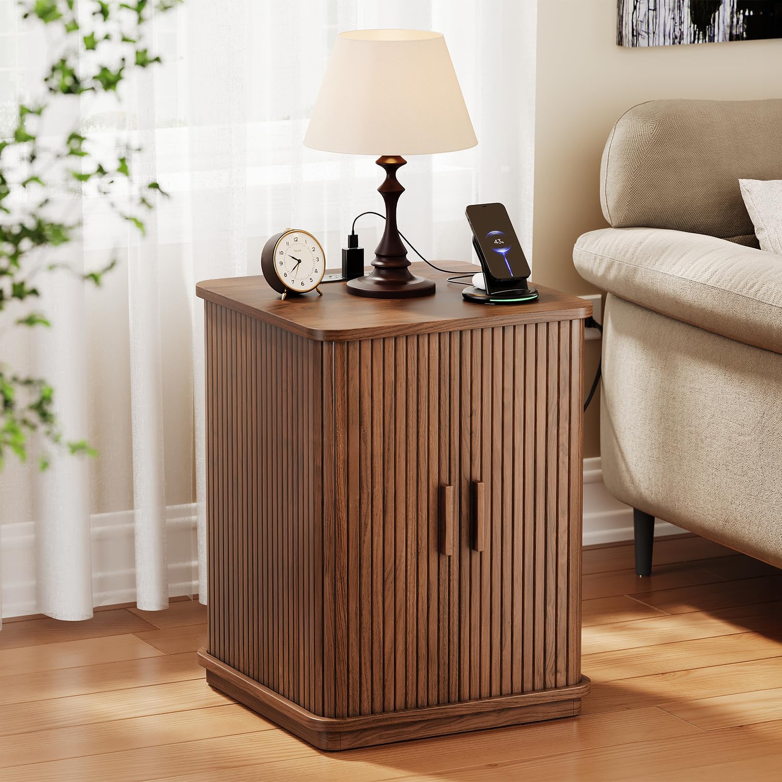 Amazon.com: ONBRILL Square End Table with Charging Station, Fluted