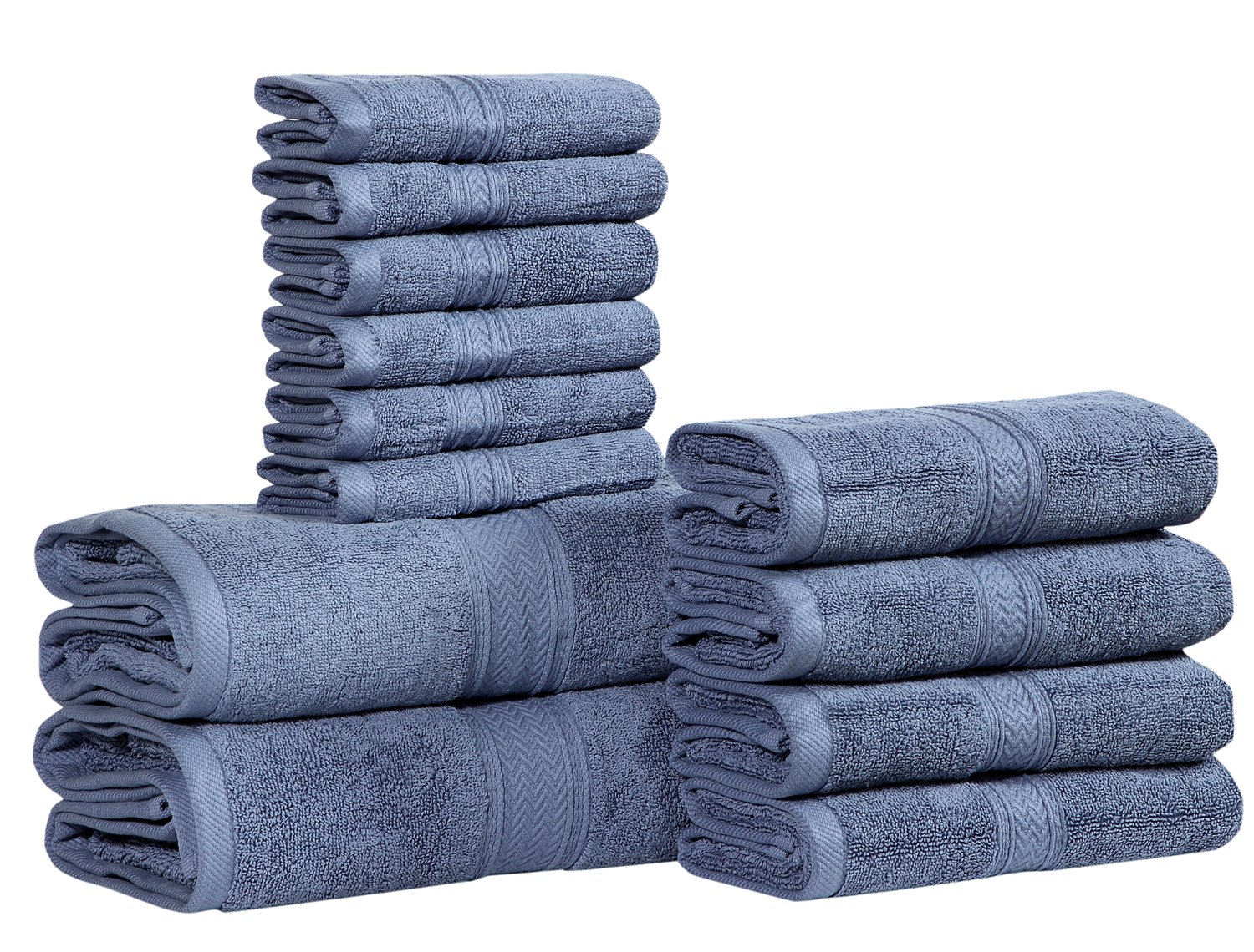 HILLFAIR 12 szt., bawełna 600 g/m², hotelowy zestaw ręczników spa, 2 ręczniki kąpielowe, 4 ręczniki do rąk, 6 ściereczek, chłonne, super miękkie ręczniki bawełniane, niebieskie, 100% bawełna