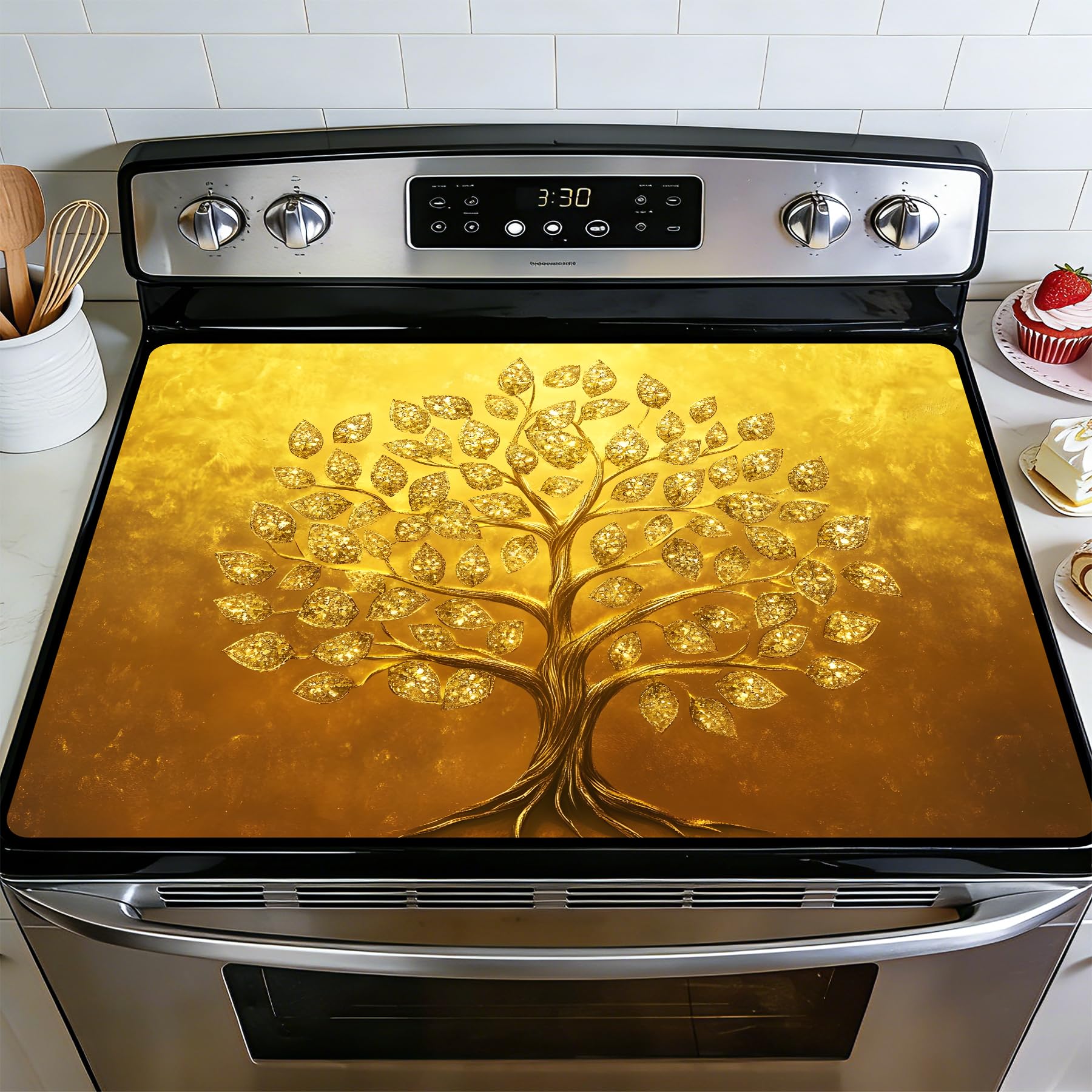 BVBOX Stove Top Cover for Electric Stove, 28" x 20" Glass Cooktop Protector Mat with Hanging Loops, Anti-Scratch Non-Slip Dish Drying Mat, Washable Countertop Pad