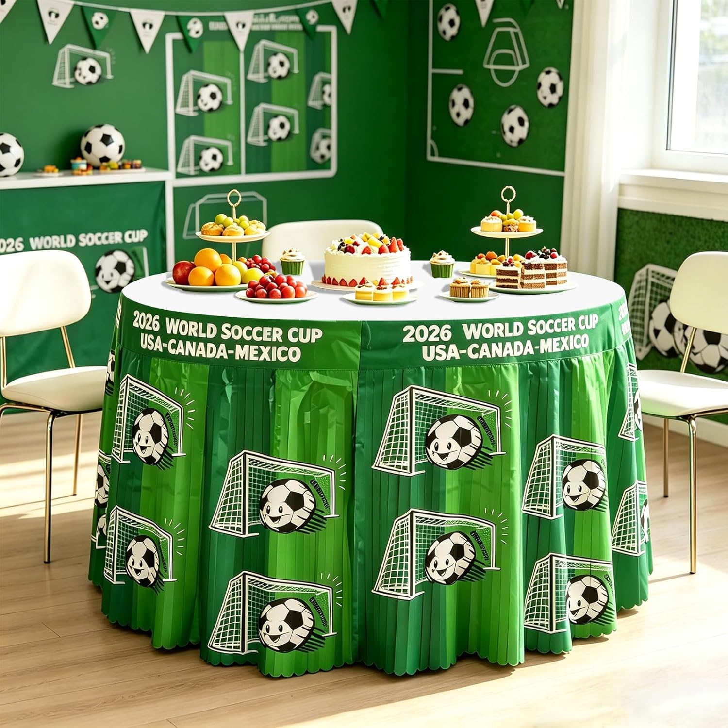 2 Pack 9ft Soccer Theme Tinsel Foil Fringe Table Skirt