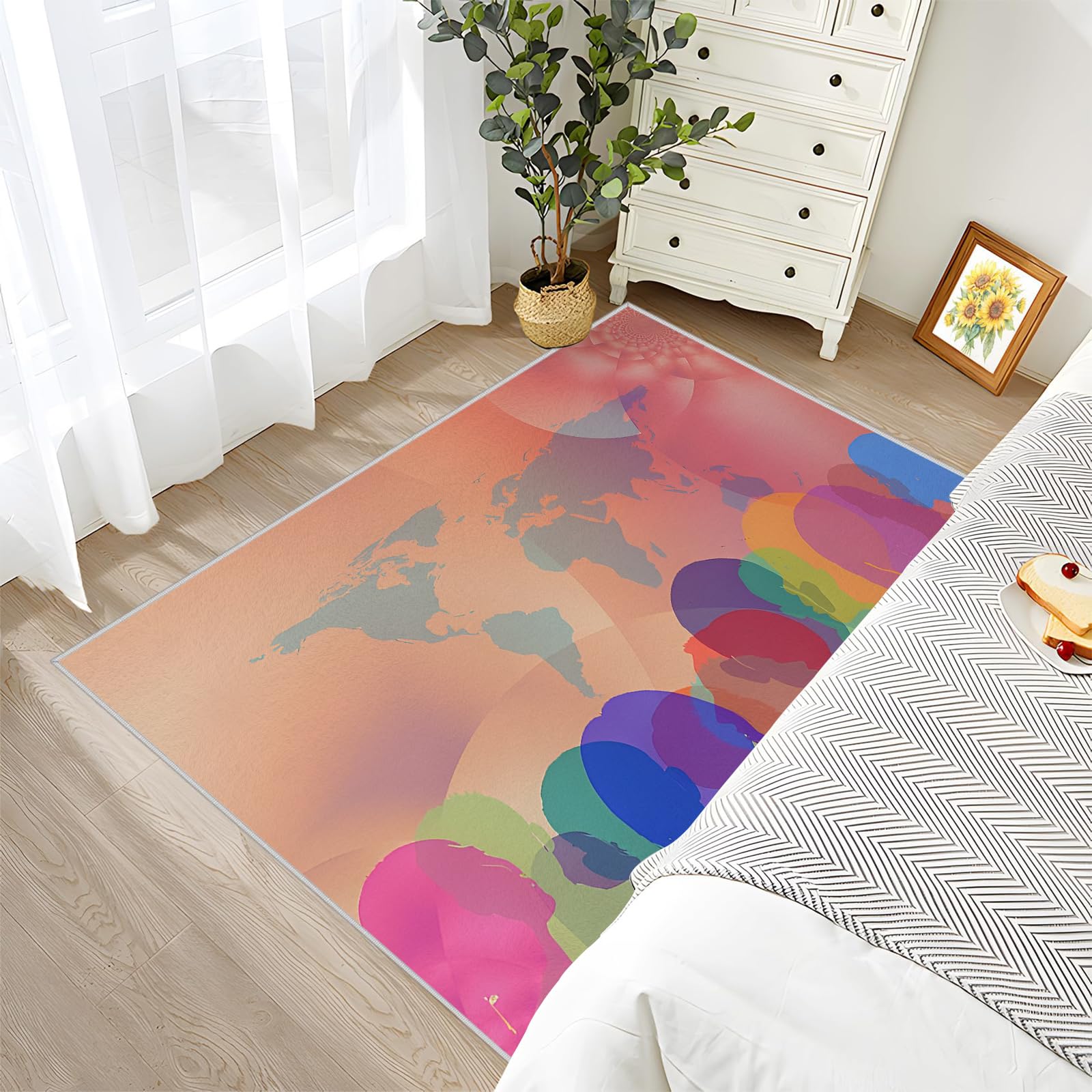 Großer waschbarer Kurzflor-Teppich 250x300, Weltkarte Teppich, Abstrakt Dünn Saugfähig Vielseitig für Wohnzimmer Schlafzimmer Oder Als Bettvorlege N108