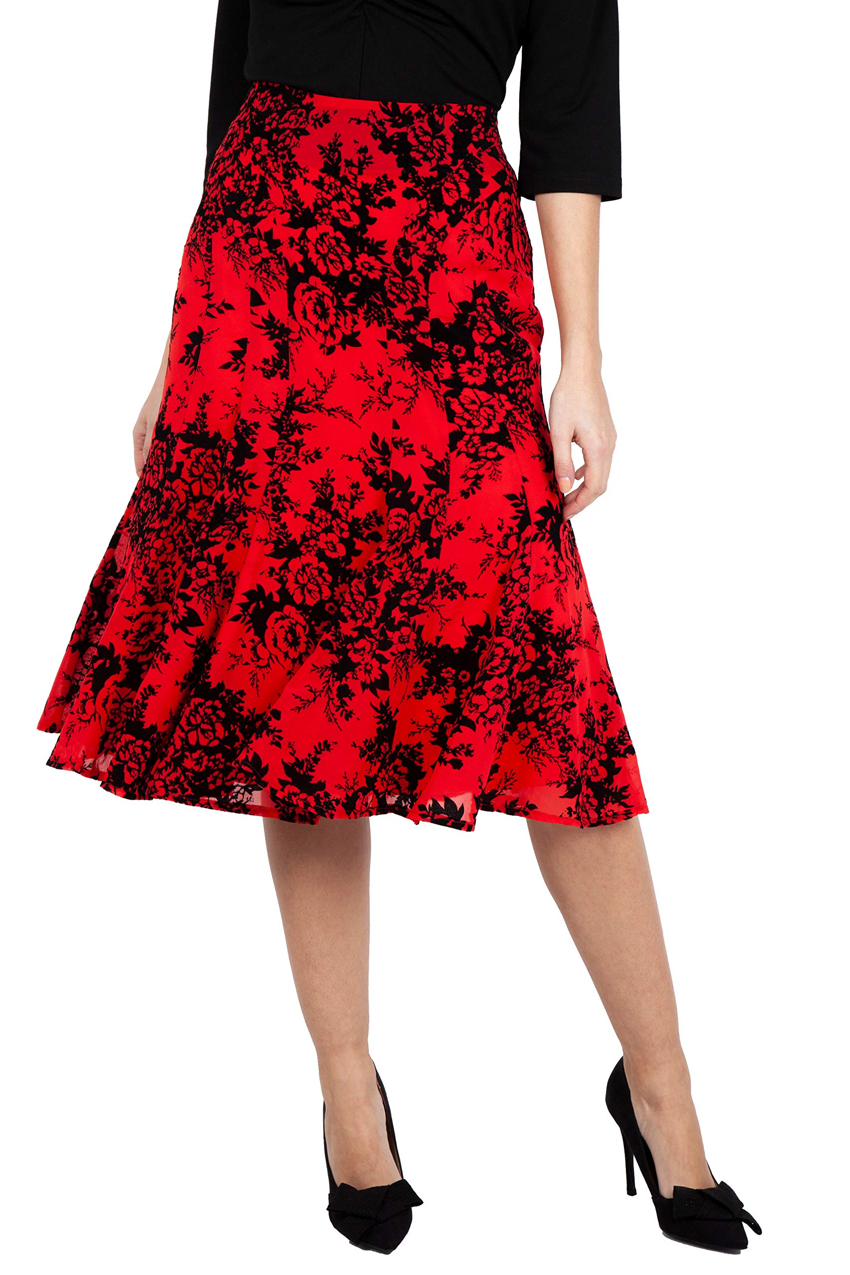 Womens Black Red Green Blue Skirts A Line Flocked Below Knee Vintage Inspired Skirts S - XL