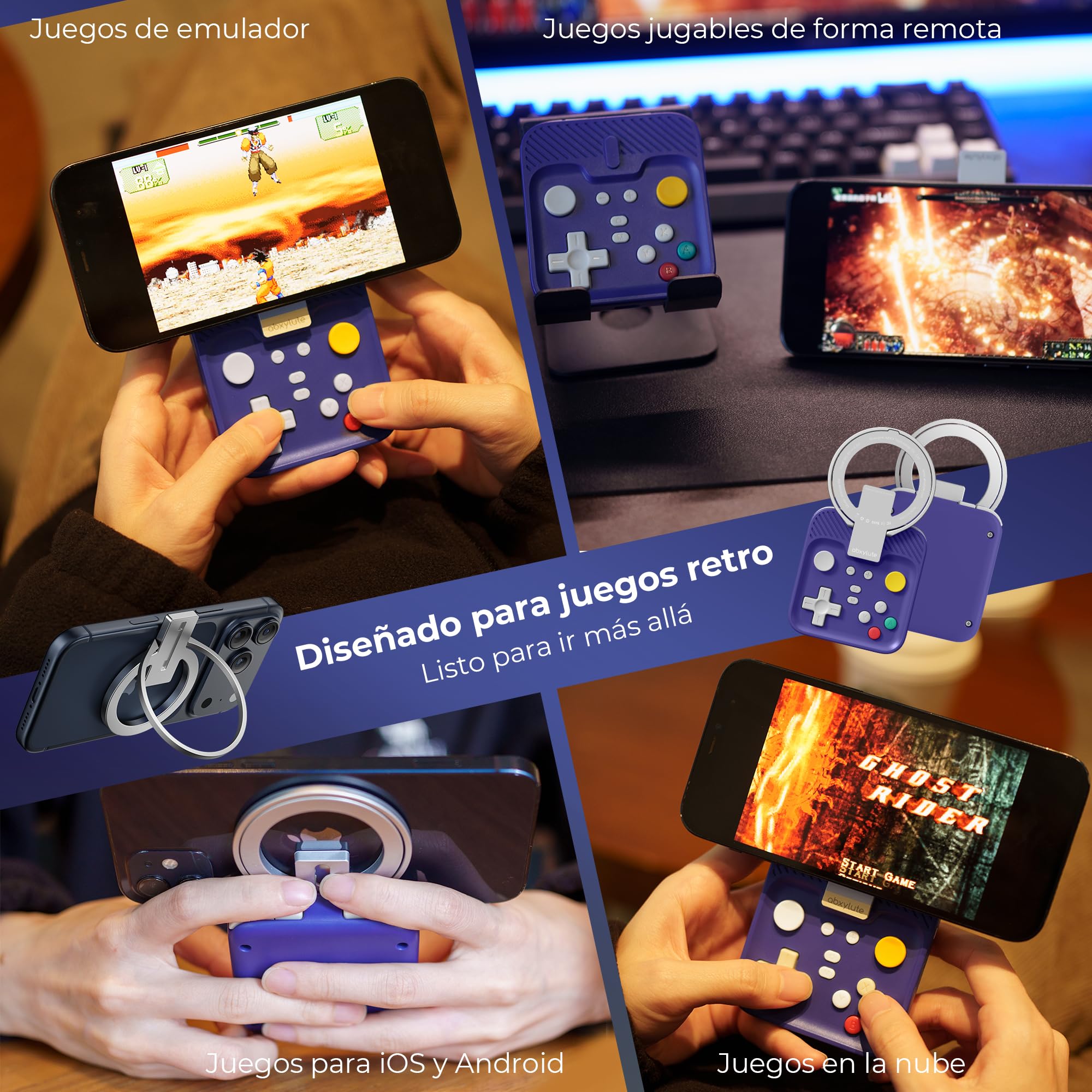 abxylute Controlador de juegos móvil M4 Snap-On para Android y iPhone, controlador portátil ligero para teléfono, soporte para gamepad retro de bolsillo, doble joystick turbo (azul)