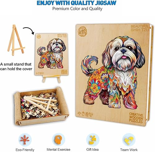 Miniatura 8 de Rompecabezas de madera para adultos, rompecabezas de perro Shih Tzu con caja de rompecabezas de madera, rompecabezas de madera, regalo de cumpleaños