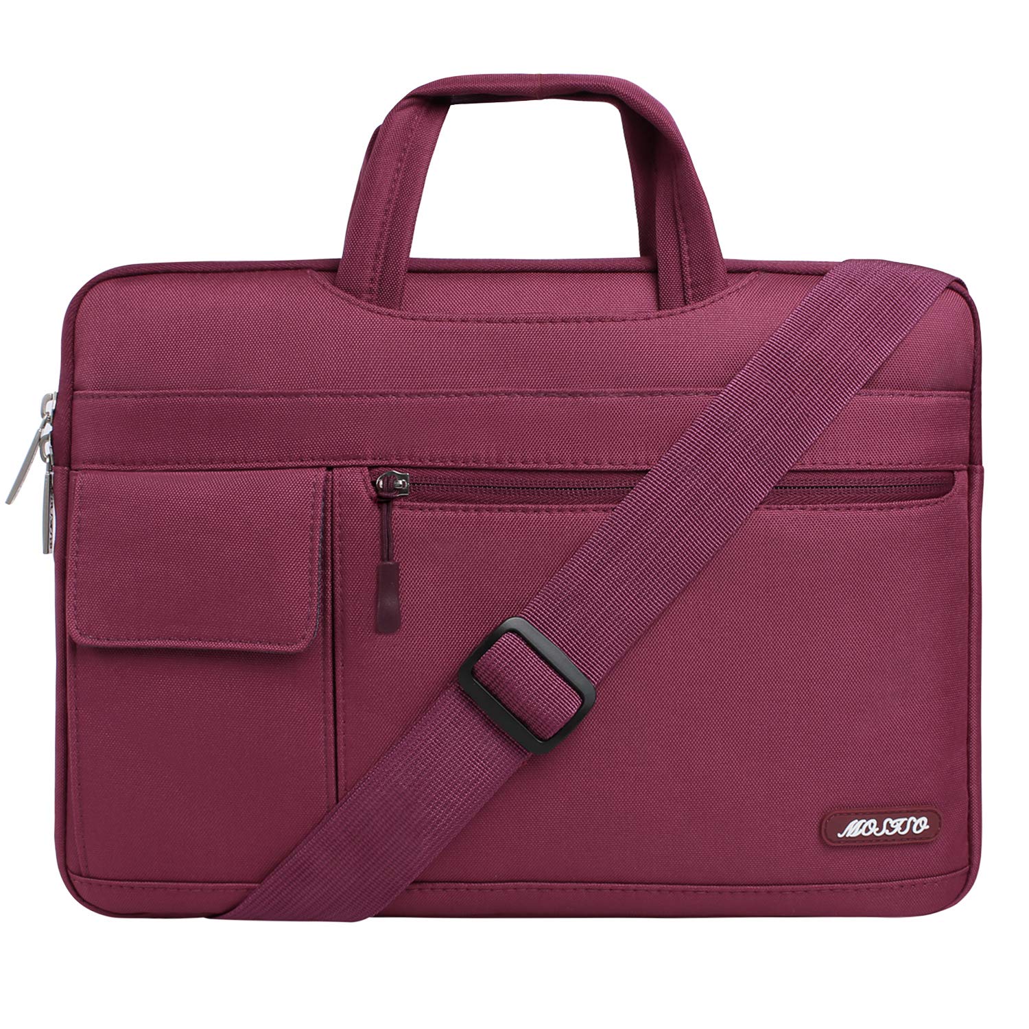 MOSISO Laptop Shoulder Bag Compatible with 2019 MacBook Pro 16 inch A2141, 15 15.4 15.6 inch Dell Lenovo HP Asus Acer Samsung Sony Chromebook, Polyester Flapover Briefcase Sleeve Case, Wine Red