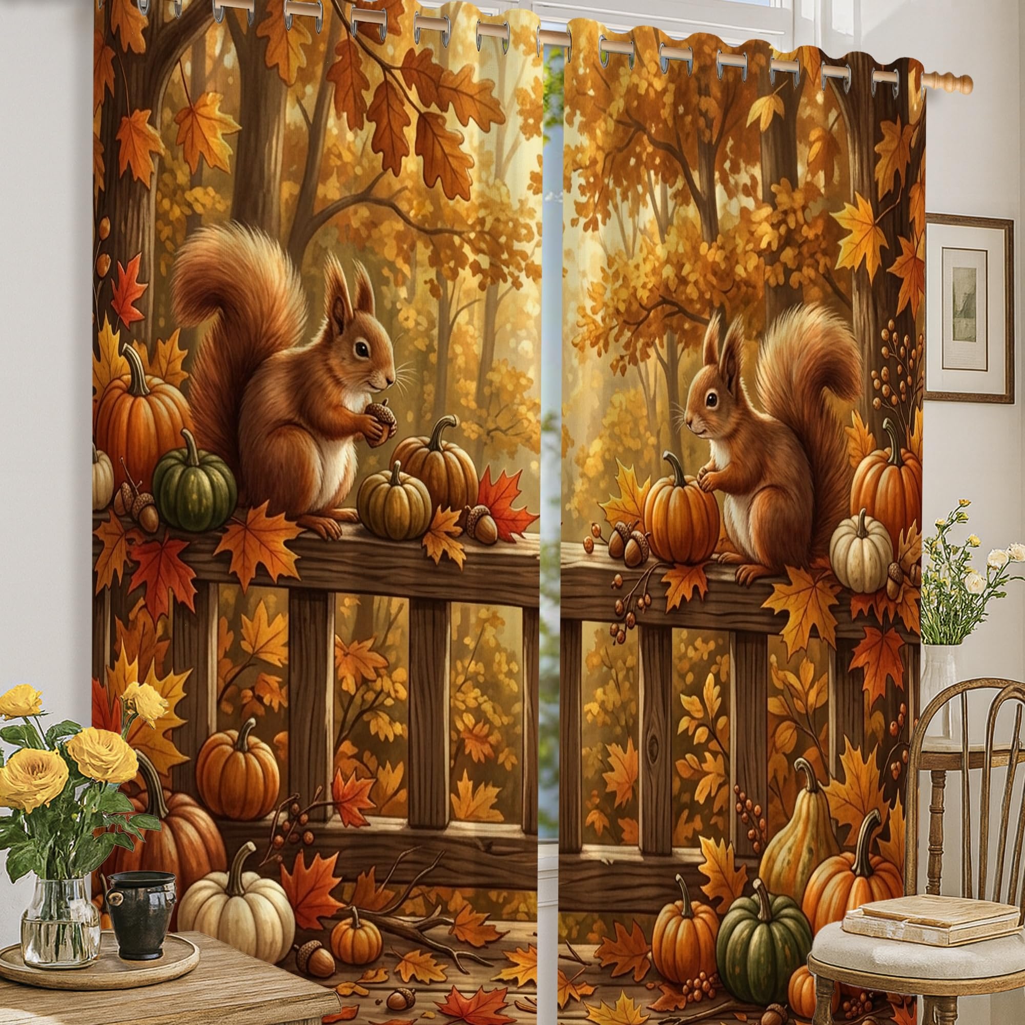 Rideau occultant écureuil orange chambre enfant 132x183