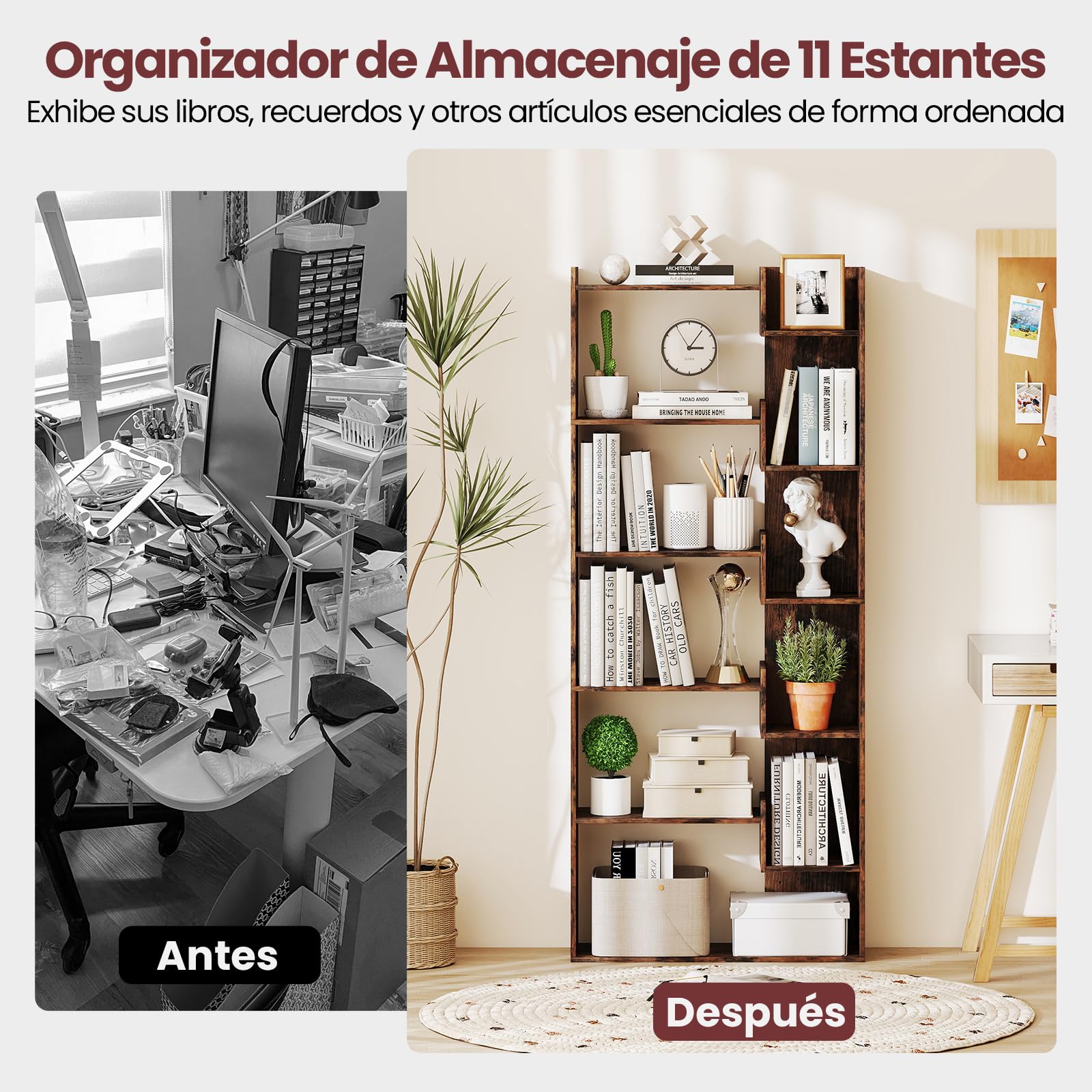 COSTWAY Librería Estantería de 6 Niveles, Estanteria Libros de Madera, 11 Estantes de Exhibición Abierto, Libreria Salon Oficina Dormitorio Estudio, 69 x 22 x 163 cm (café)
