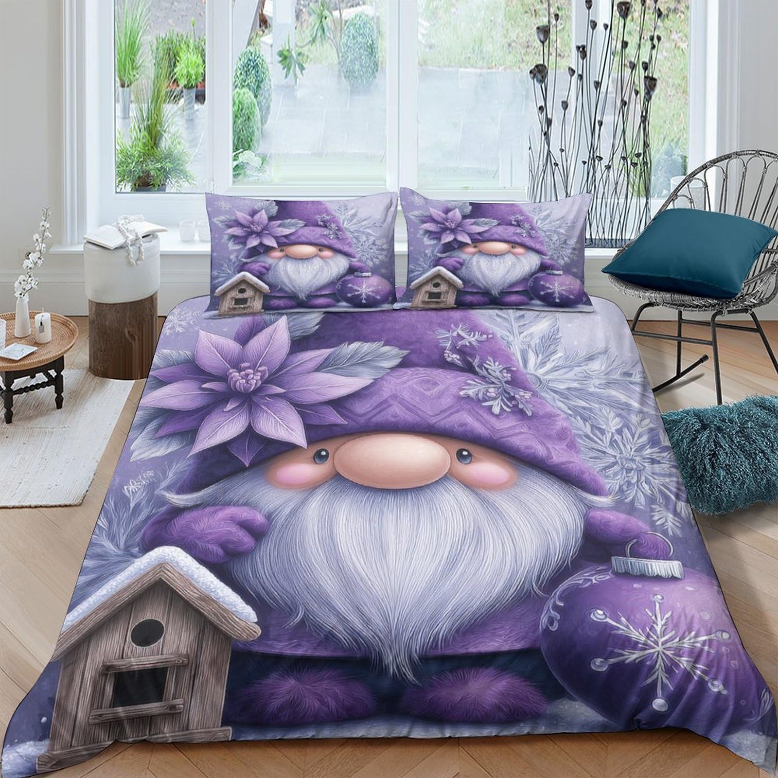 Ctjqhvkz Style-2 3D Printed Purple Gnome Fitted Sheet Microfiber Soft Non-Slip Nordic Elf Bed Cover For Bedroom Guest Room Decor Single（135X200cm）