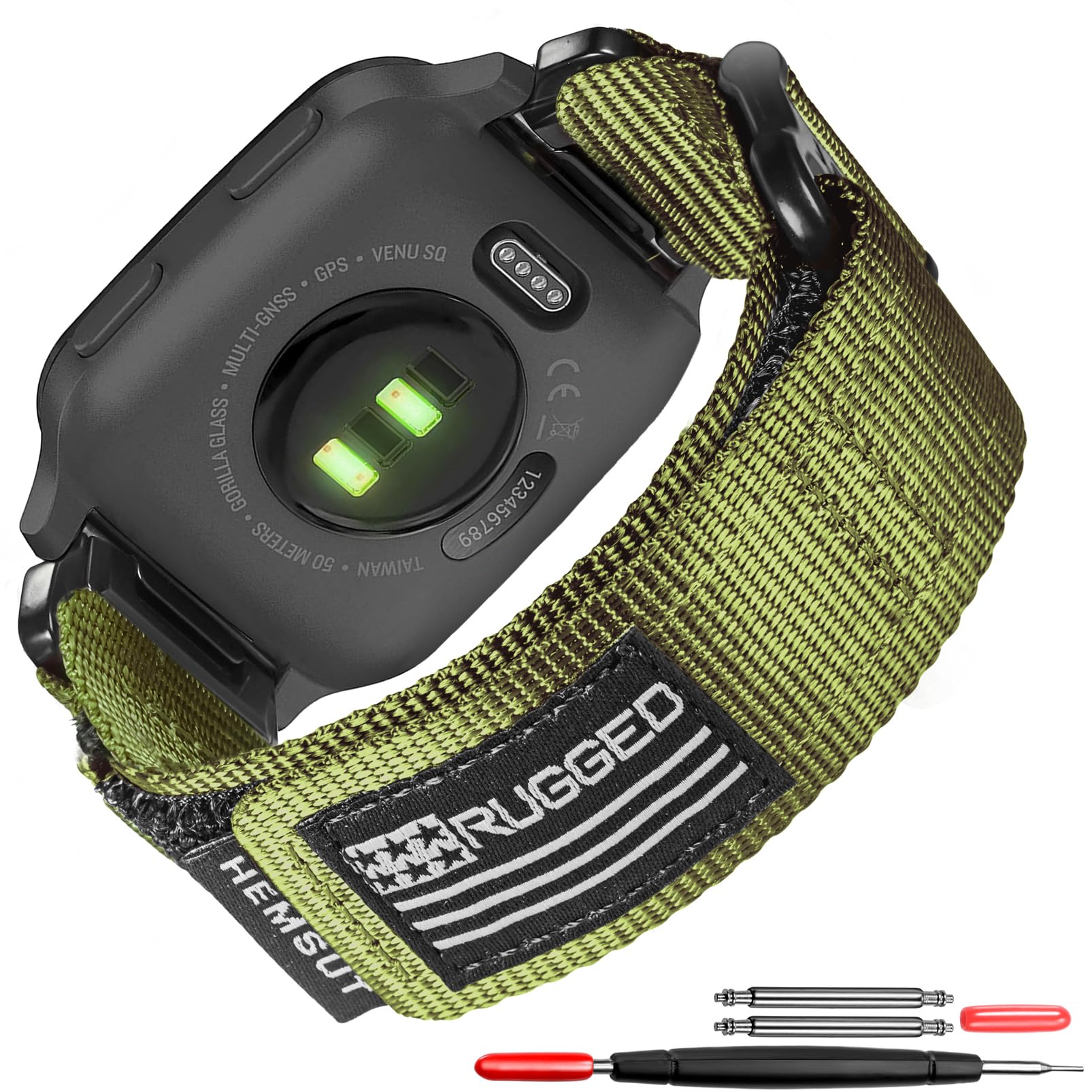 Compatible for Garmin Venu/Venu 2/ Venu 2 Plus/Venu Sq/Venu Sq 2/ Venu Sq Music (Not Venu 2S) Quick Pins Watch Band, Super Rugged Nylon Sports Strap With Woven Loop Design