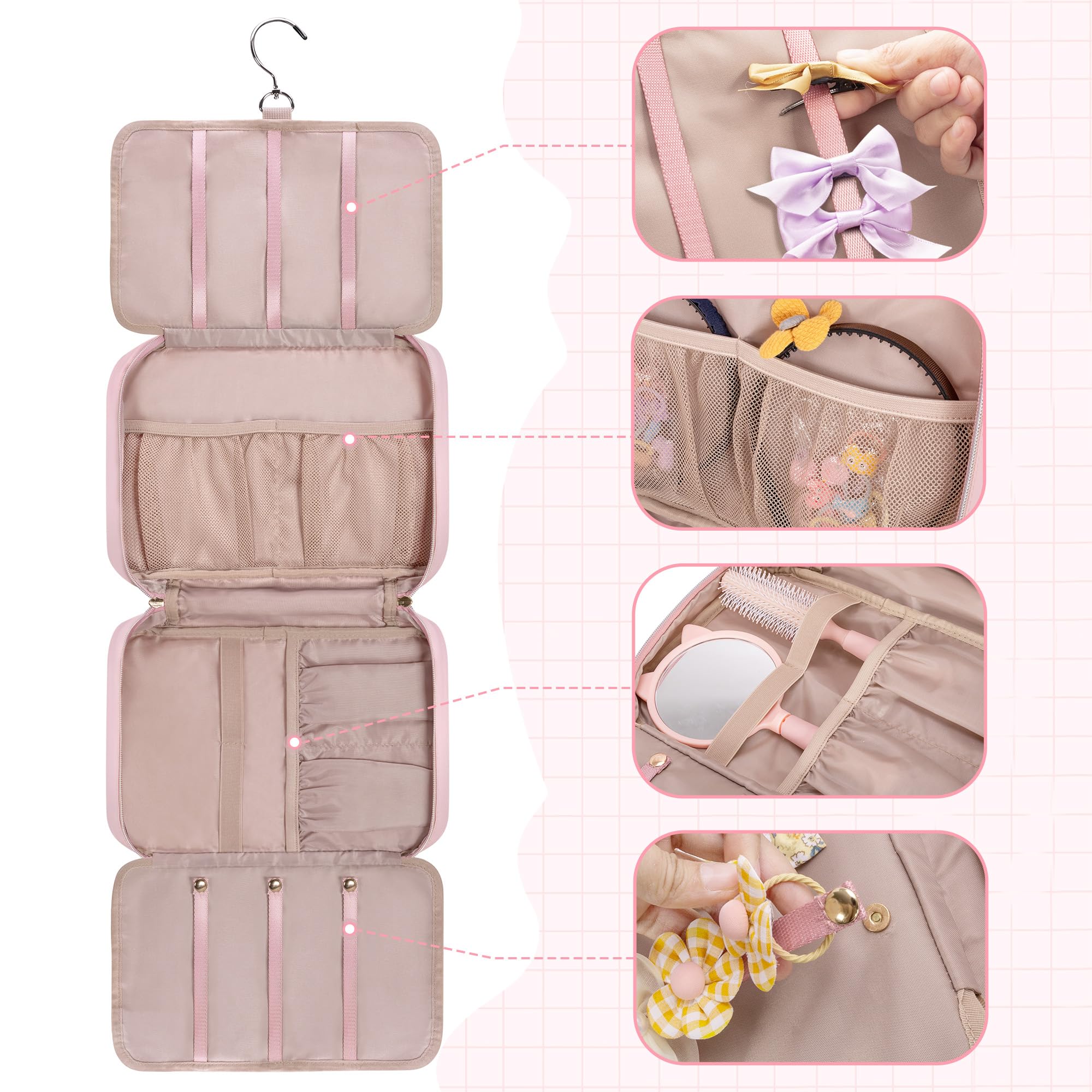 Fasrom Hair Accessories Storage Bag for Girls Hair Bow Organizer, Hair Accessories Storage Carrying Case Pink - Image 3