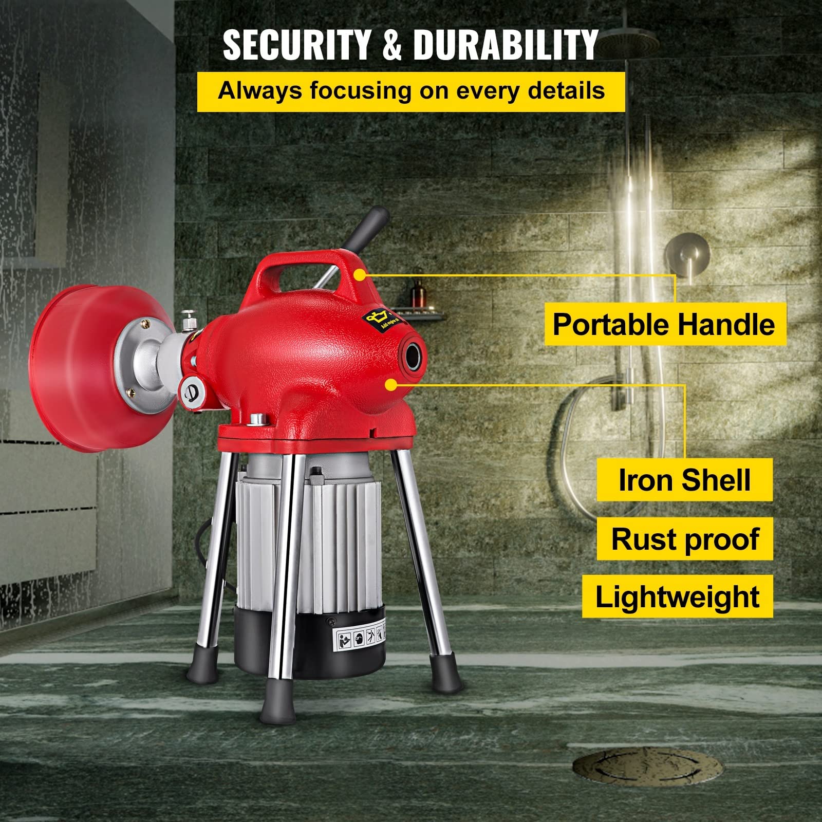 Automatische Baggermaschine Rohrabflussreinigung 250/400 / 500W Rohrreiniger Verstopfung Unblocker Toilettenkanalbaggermaschine,Hohe Stabilität(500W)