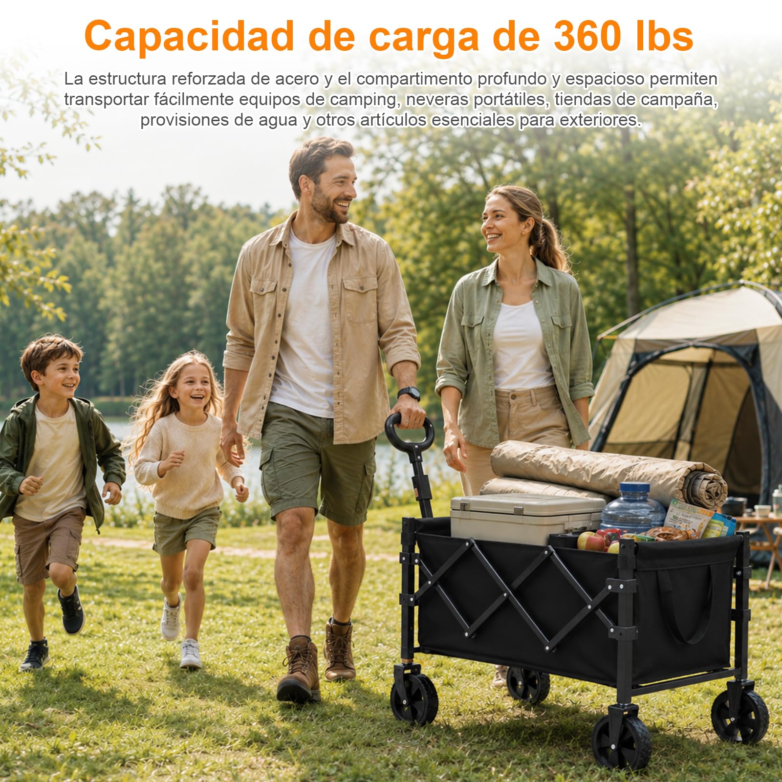 Carro Plegable 120L 160KG Carrito Todoterreno Ruedas Grandes Playa Camping