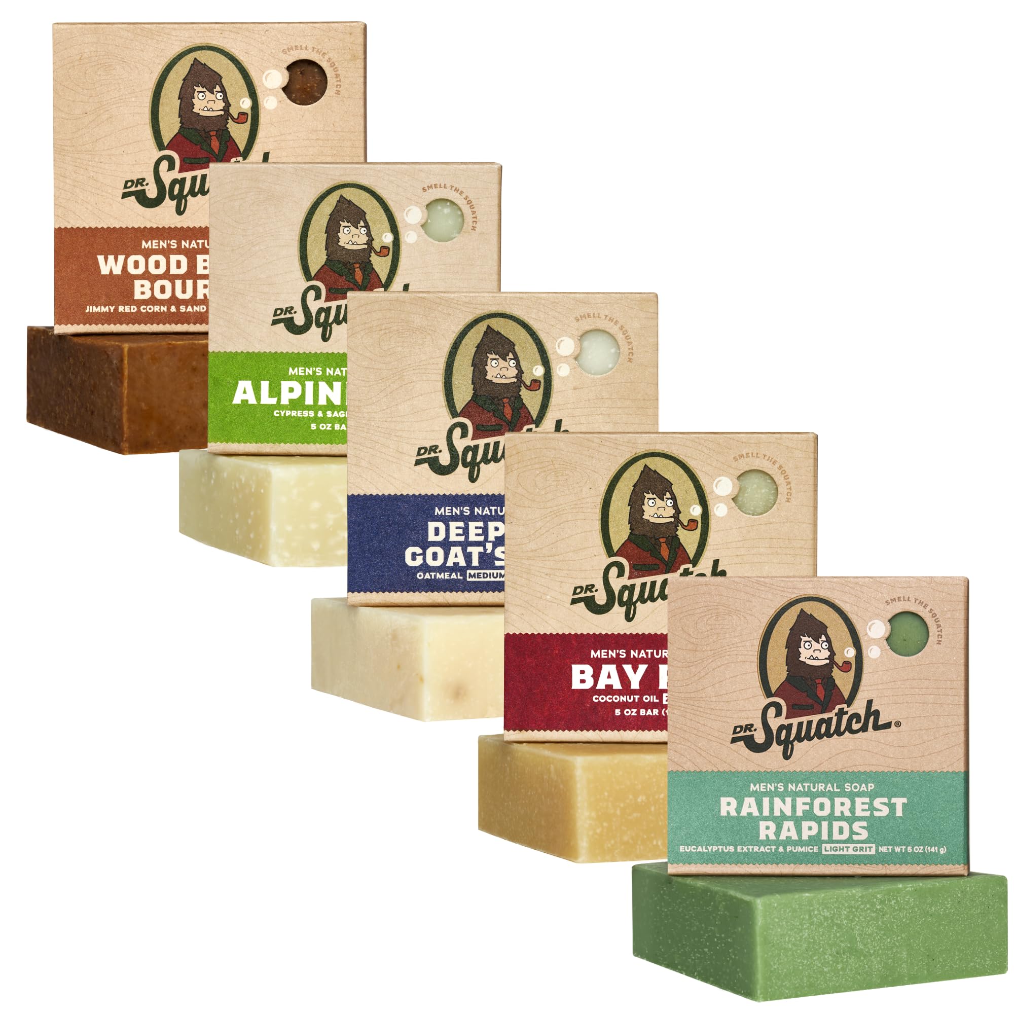 Dr. Squatch Natural Men’s Bar Soap - Cold Process Body Soap Bar with Natural Oils - Gifts for Men - Deep Sea Goat's Milk, Wood Barrel Bourbon,