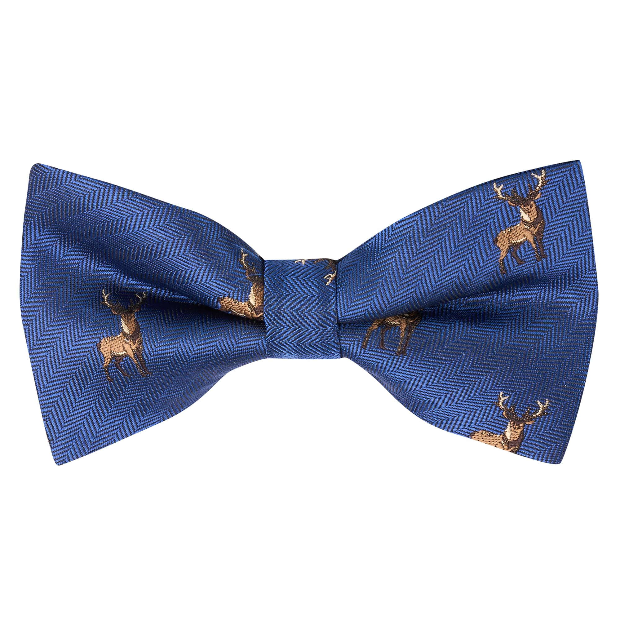 King & Priory Standing Stag Navy Blue Herringbone Embroidered Bow Tie
