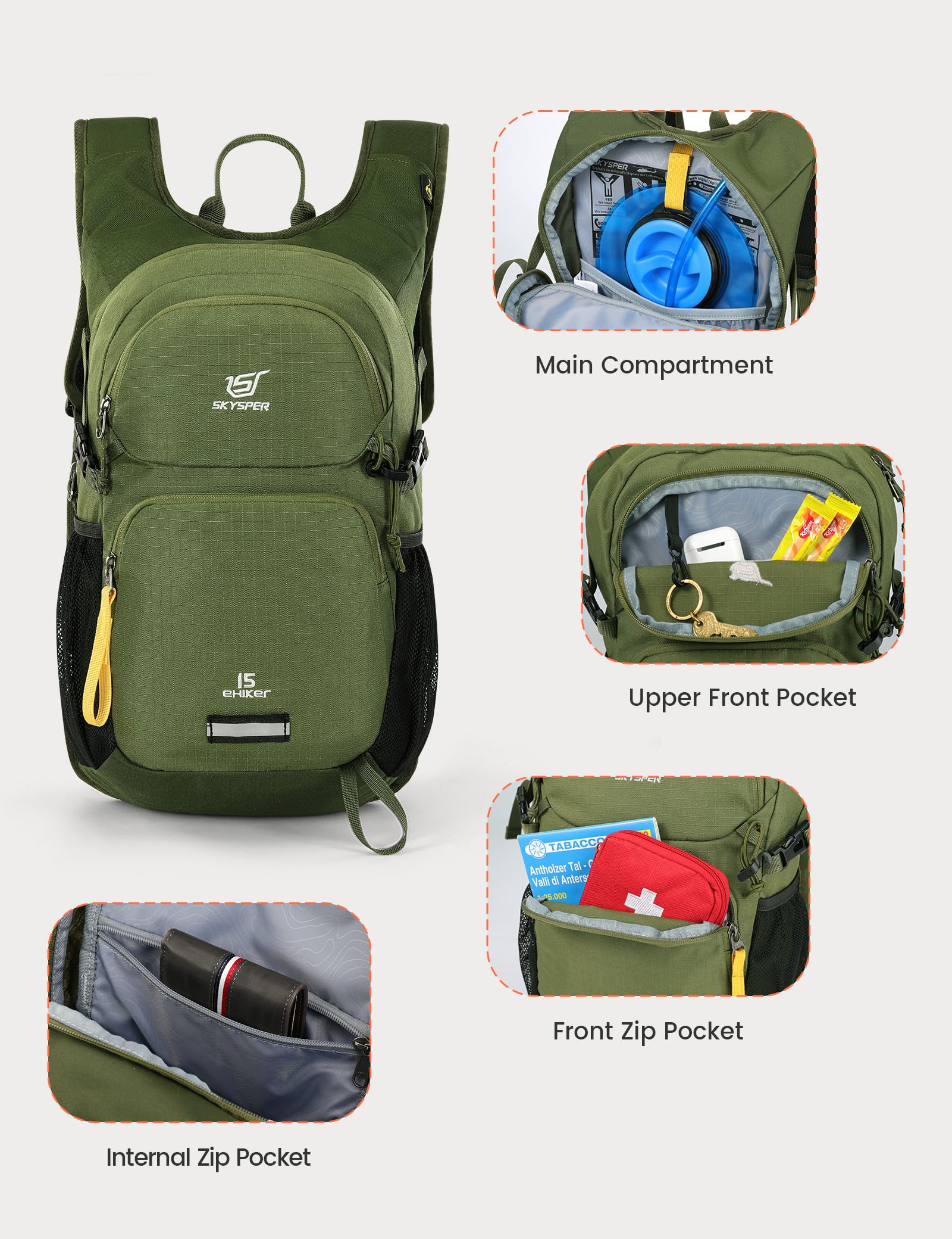 SKYSPER Zaino da trekking piccolo e resistente | zaino leggero per escursioni brevi trekking gite giornaliere viaggi in aereo donna e uomo