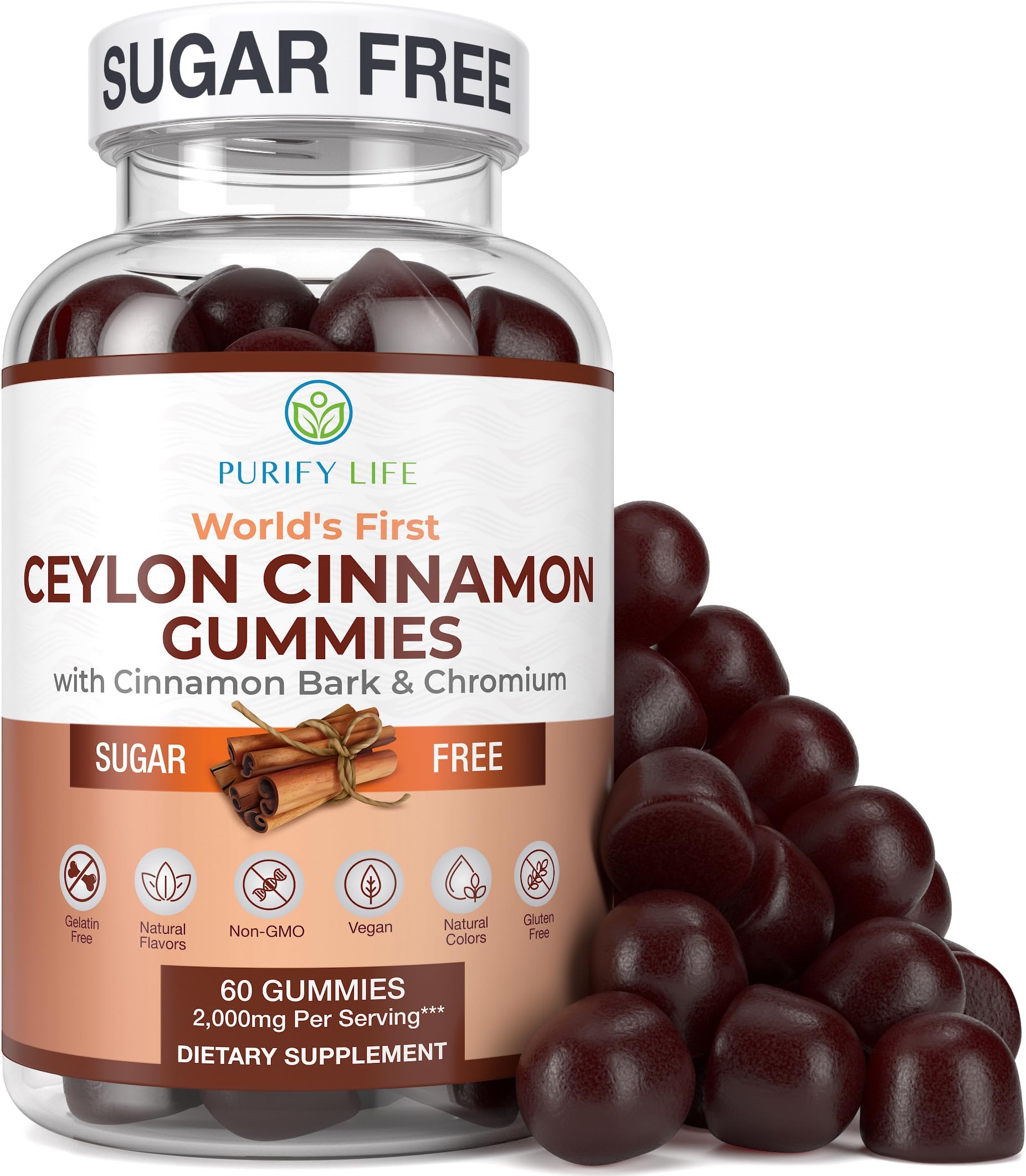 - Sugar-Free Ceylon Cinnamon Gummies (2,000mg/Serving) – Vegan, Gluten-Free Herbal Cinnamon Supplement – Replace Cinnamon Capsules, Pills & Powders, 7-Keto – 60 Chews