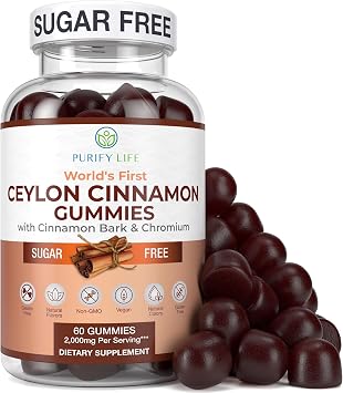 Sugar-Free Ceylon Cinnamon Gummies 2,000mg/Serving Vegan, Gluten-Free Herbal Cinnamon Supplement Replace Cinnamon Capsules, Pills & Powders, 7-Keto 60 Chews