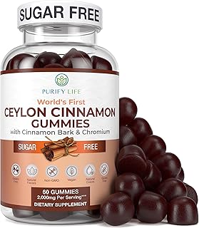 Sugar-Free Ceylon Cinnamon Gummies (2,000mg/Serving) Ceylon Cinnamon Supplement for Brain Health, Vegan, Gluten-Free, Replace Ceylon Cinnamon Capsules, Pills, Powder, Extract (60 Chews)