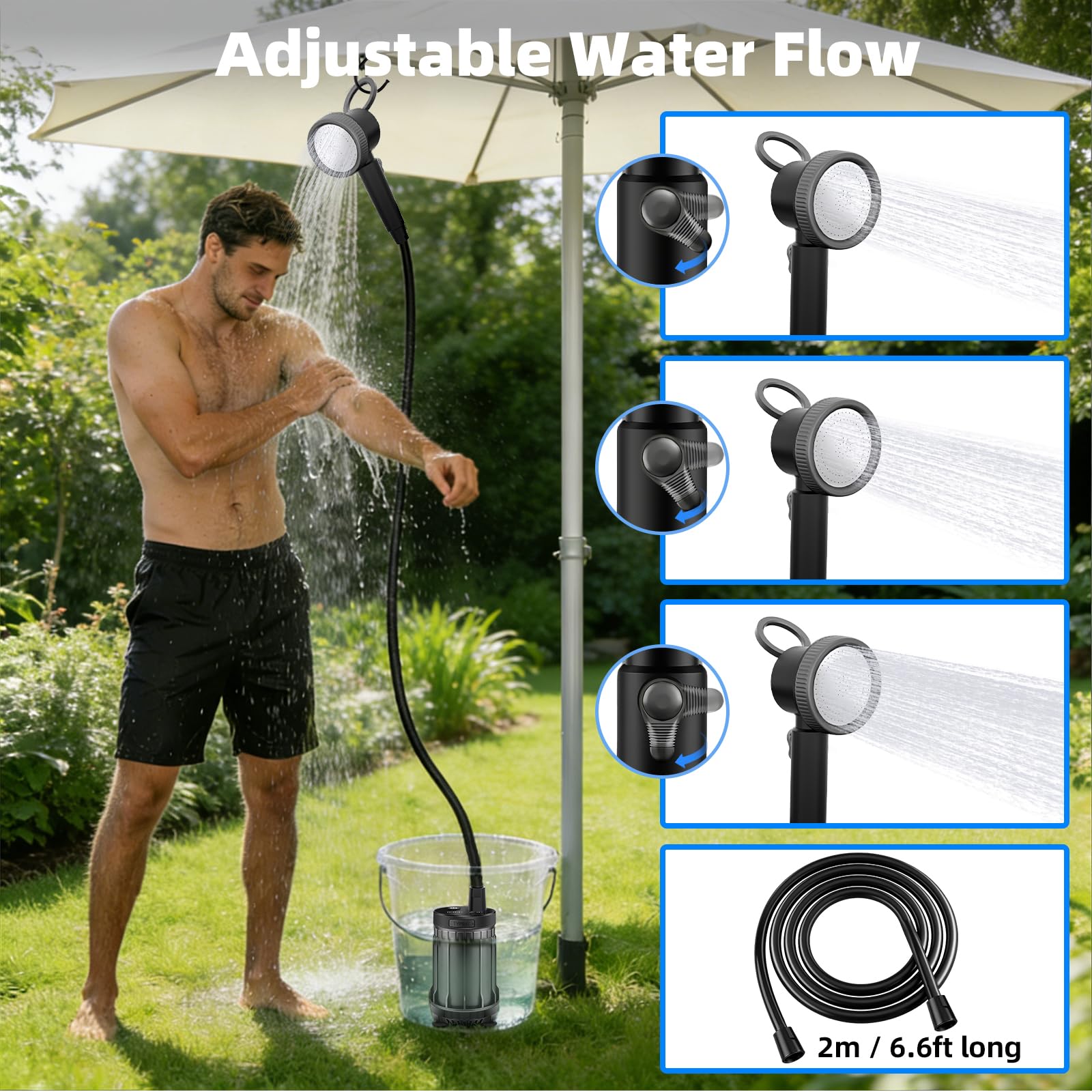 Uplayteck Douche Camping, 8000mAh 150mins Douche de Camping Portable avec Écran LED Intelligent et Indice d'étanchéité IPX8, USB Rechargeable Pompe Douche Portable pour Voyage, Animaux, Randonnée